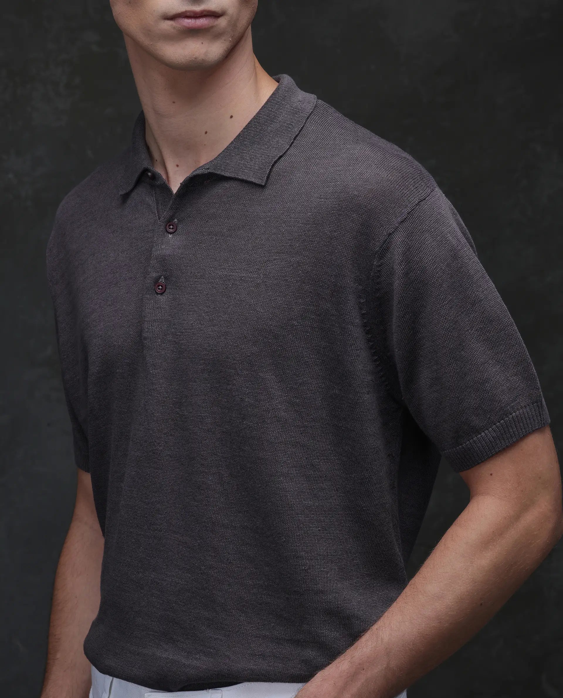 Rare Rabbit Men's Mekko Dusky Brown 100% Linen Plain Regular Fit Half Sleeve Polo