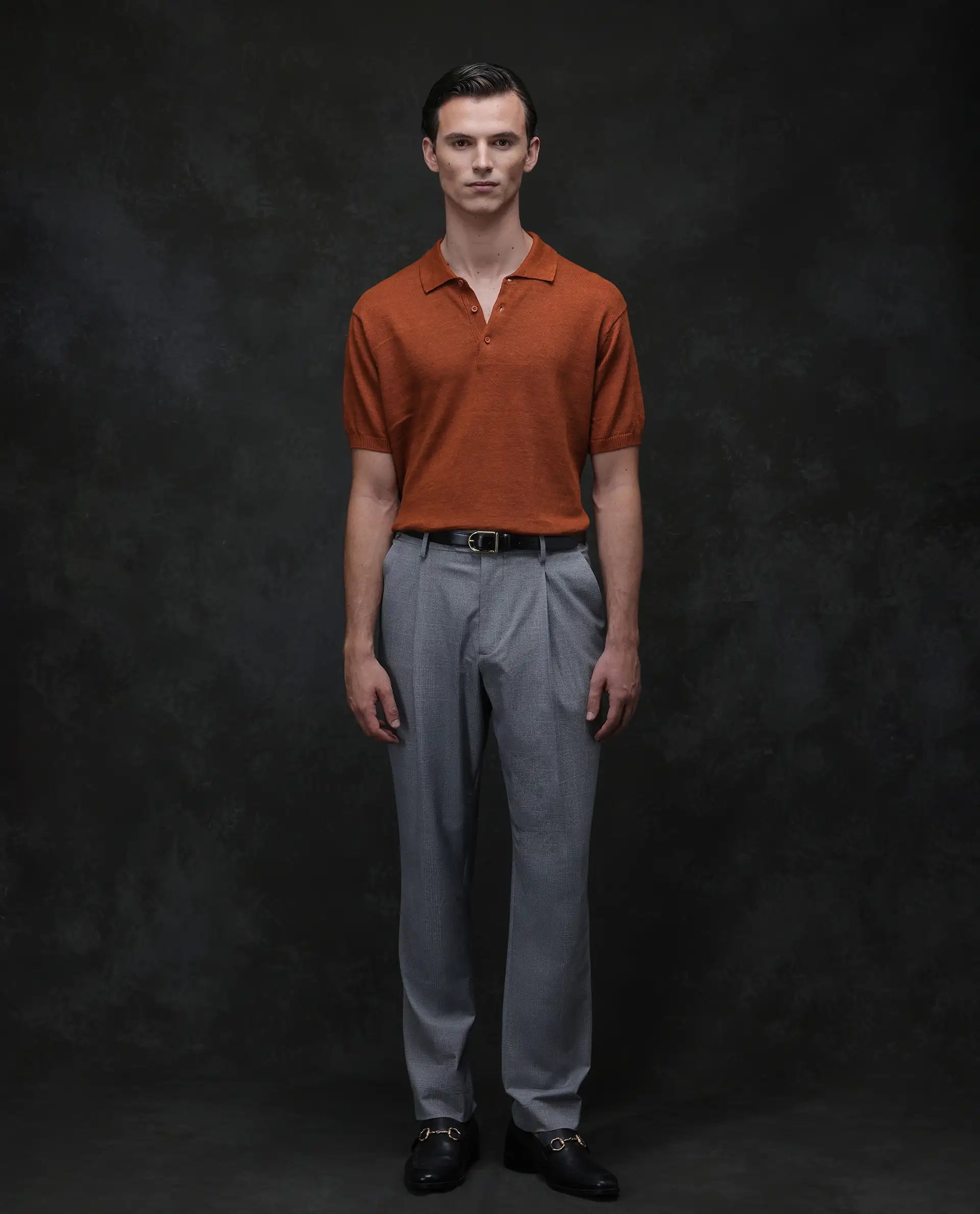 Rare Rabbit Men's Mekko Rust 100% Linen Plain Regular Fit Half Sleeve Polo