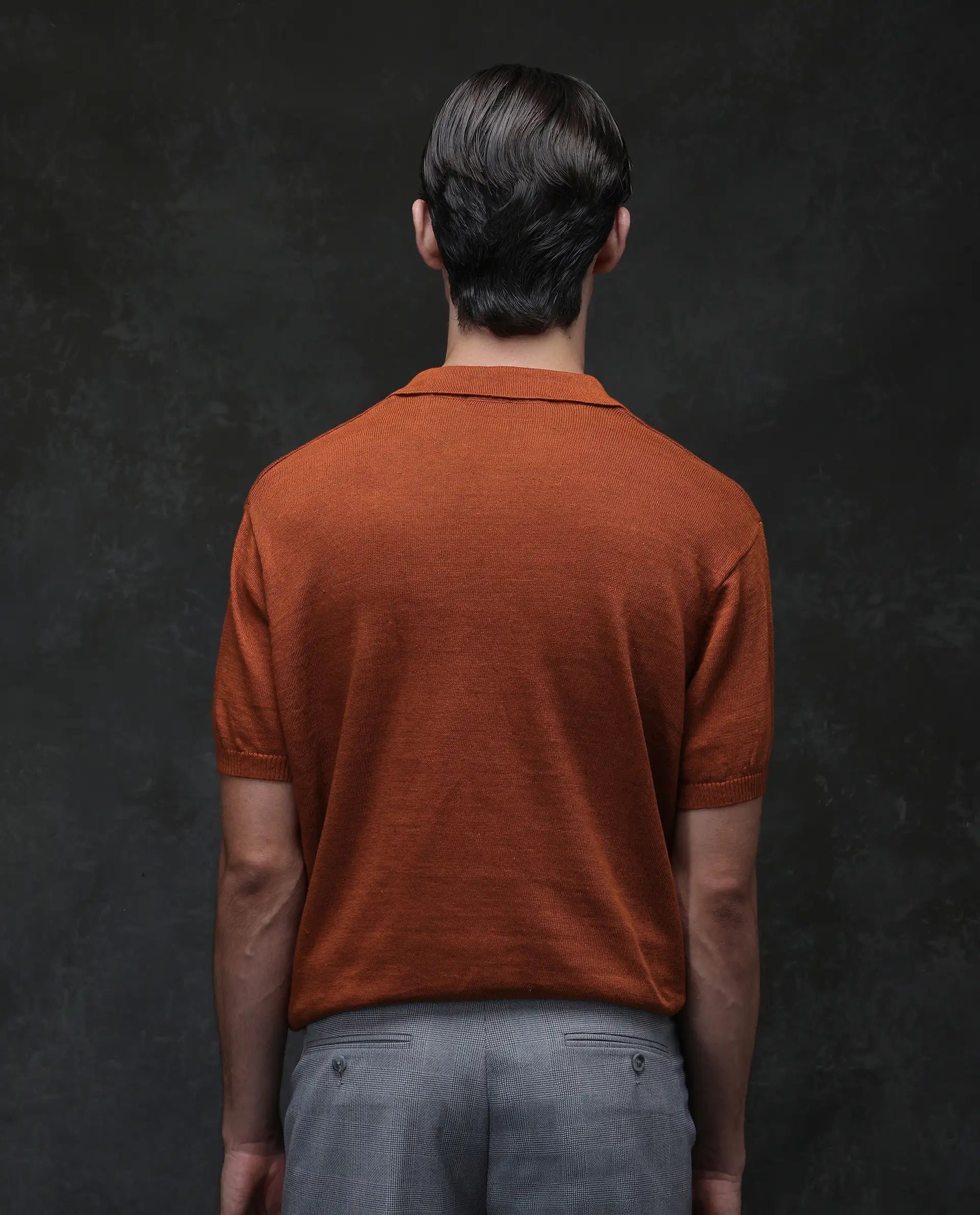 Rare Rabbit Men's Mekko Rust 100% Linen Plain Regular Fit Half Sleeve Polo
