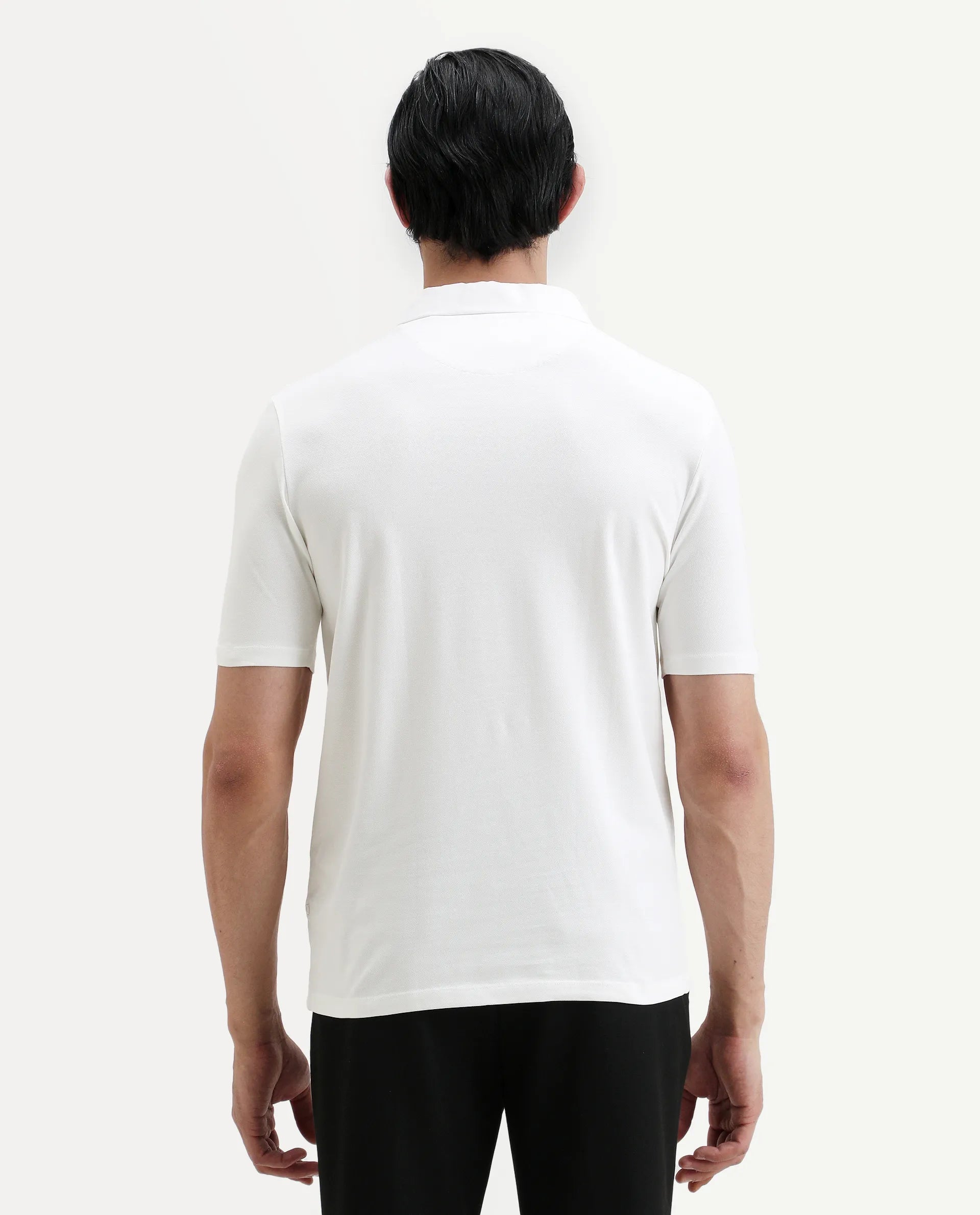 Rare Rabbit Men's Guild Casual Prin 1 White Cotton Blend Plain Regular Fit Half Sleeve Polo