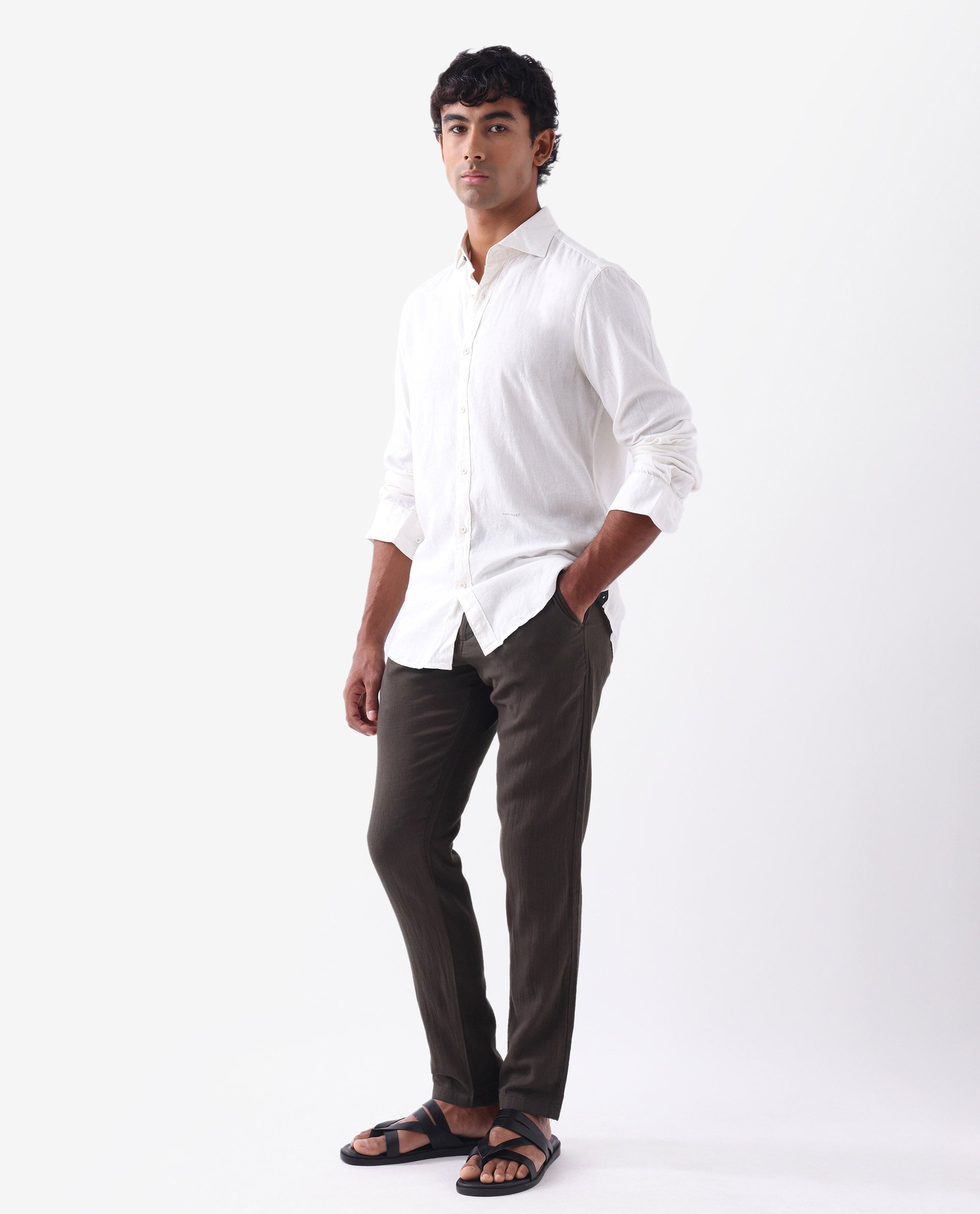 Rare Rabbit Men's Pastor 2 Brown Cotton Plain Regular Fit Trouser