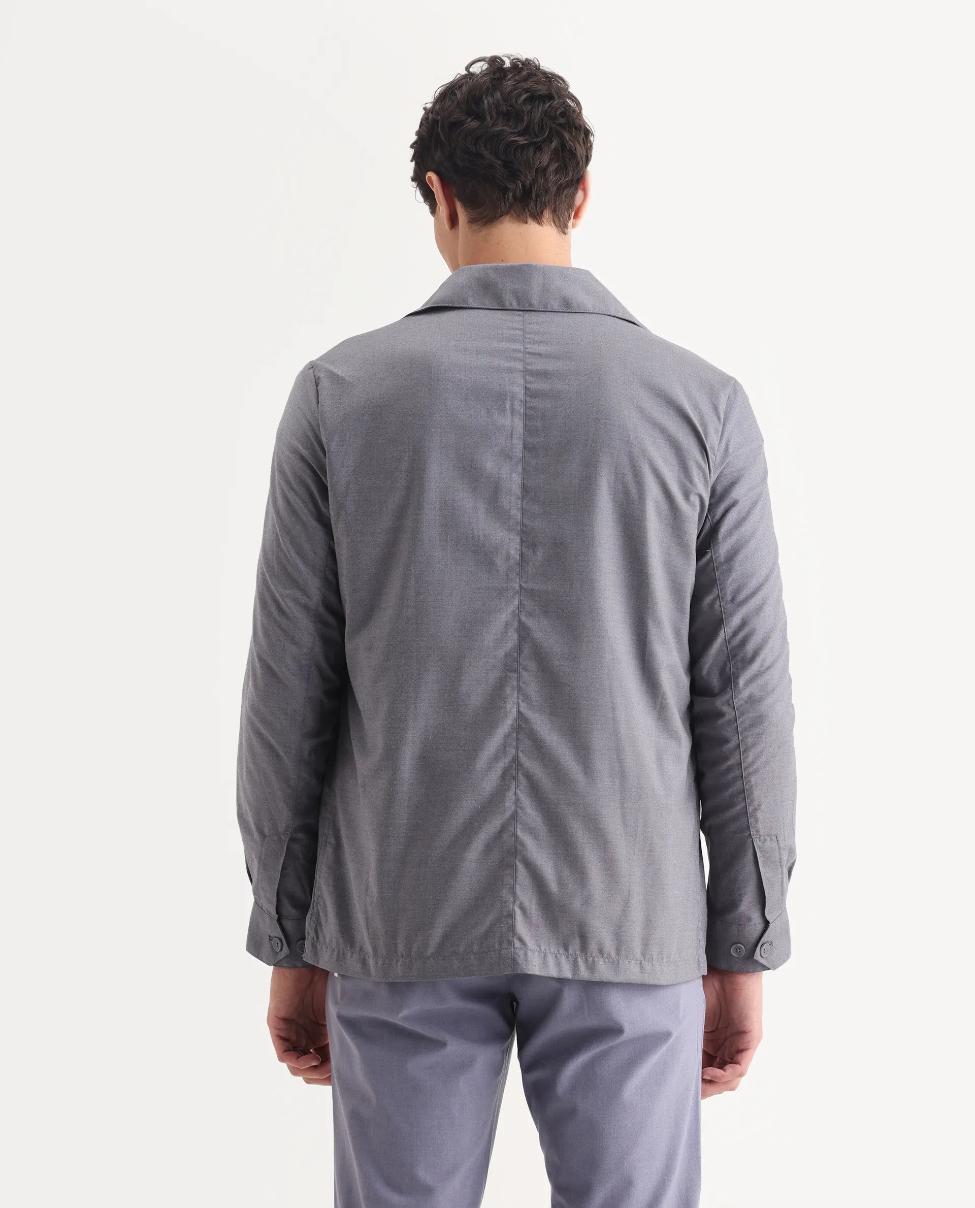 Rare Rabbit Men's Echos Purple Cotton Plain Relaxed Fit Full Sleeve Lapel Neck Jacket