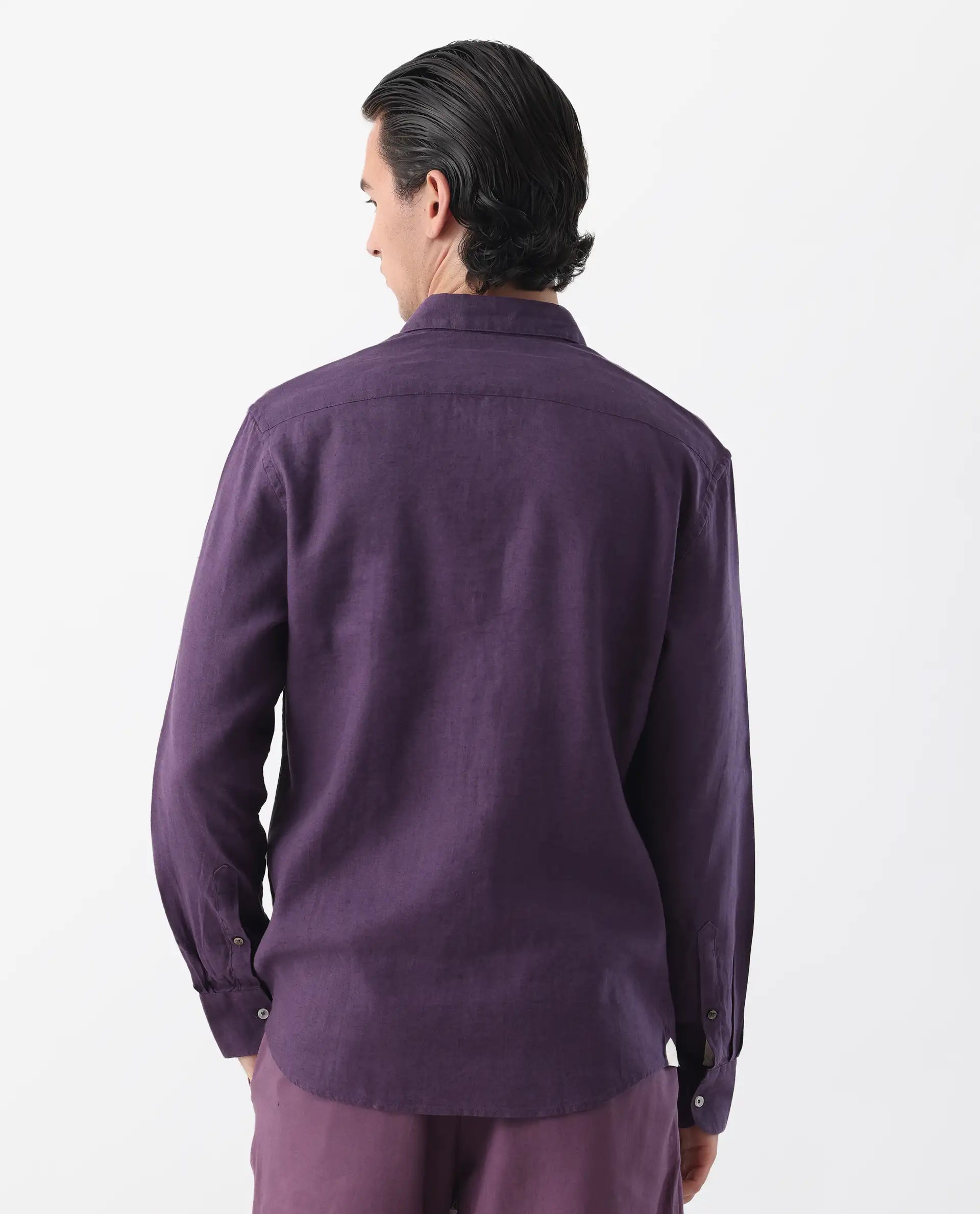 Rare Rabbit Men's Linex-1 Purple 100% Linen Plain Regular Fit Full Sleeve Collared Shirt