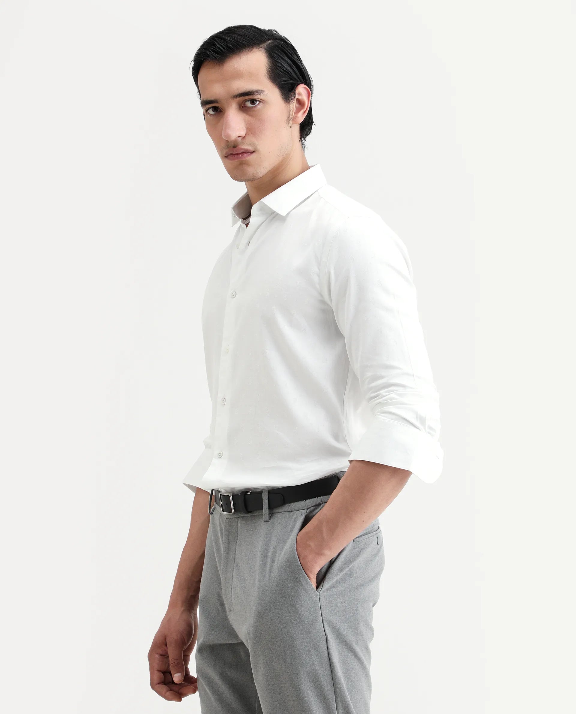 Rare Rabbit Men's Trica White Cotton Plain Regular Fit Full Sleeve Collared Shirt