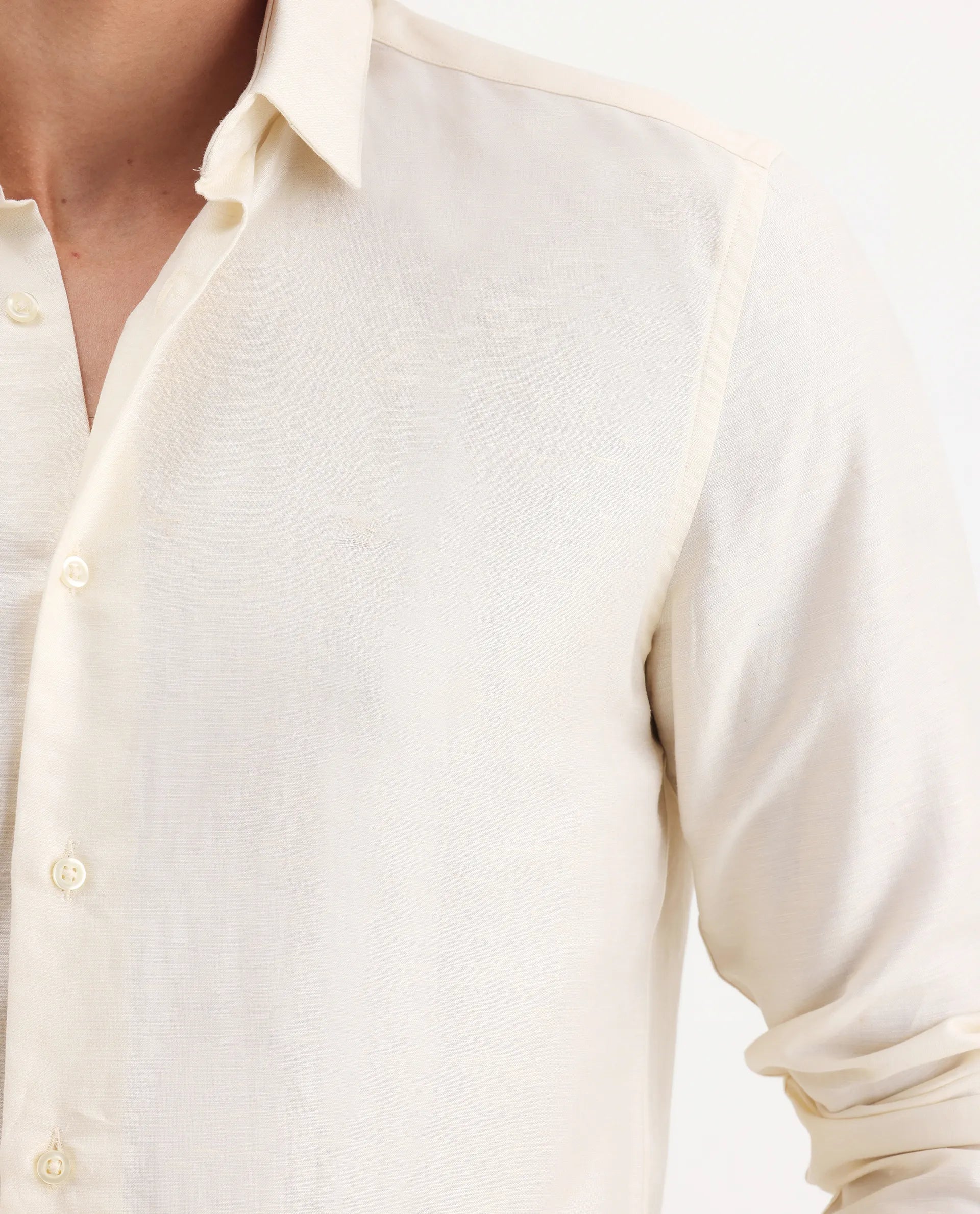 Rare Rabbit Men's Silken Pastel Yellow Linen Blend Plain Regular Fit Full Sleeve Collared Shirt