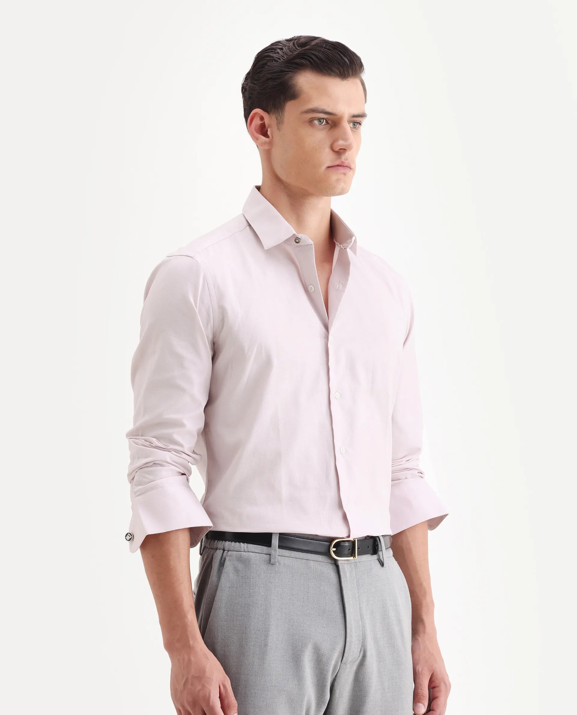 Rare Rabbit Men's Lasko Pastel Pink Cotton Plain Regular Fit Full Sleeve Collared Shirt