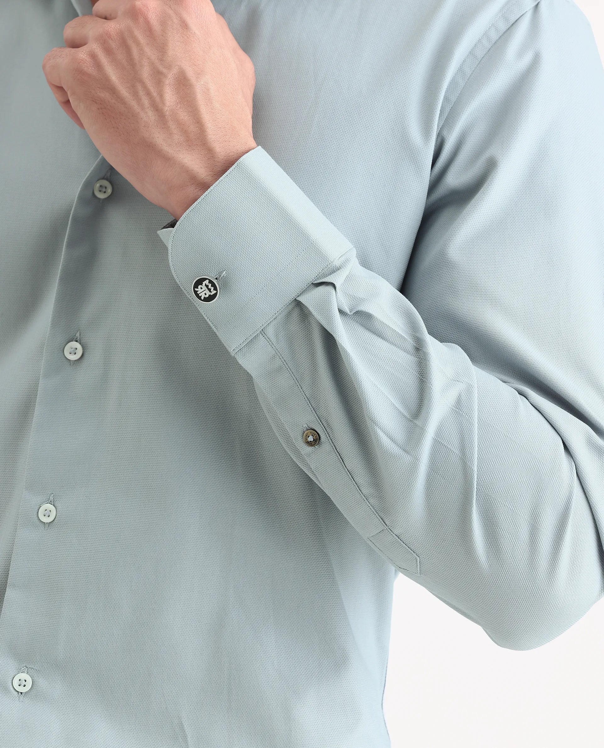 Rare Rabbit Men's Lasko Dusky Blue Cotton Plain Regular Fit Full Sleeve Collared Shirt