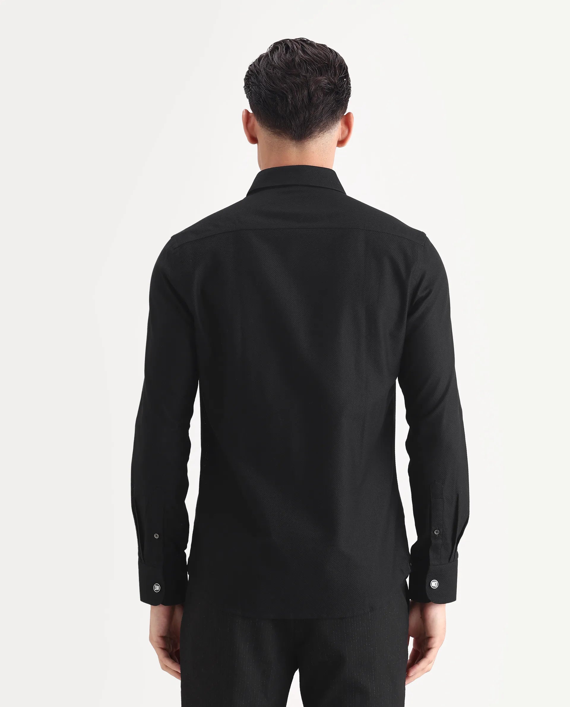 Rare Rabbit Men's Guild Business Astron Black Cotton Textured Regular Fit Full Sleeve Collared Shirt