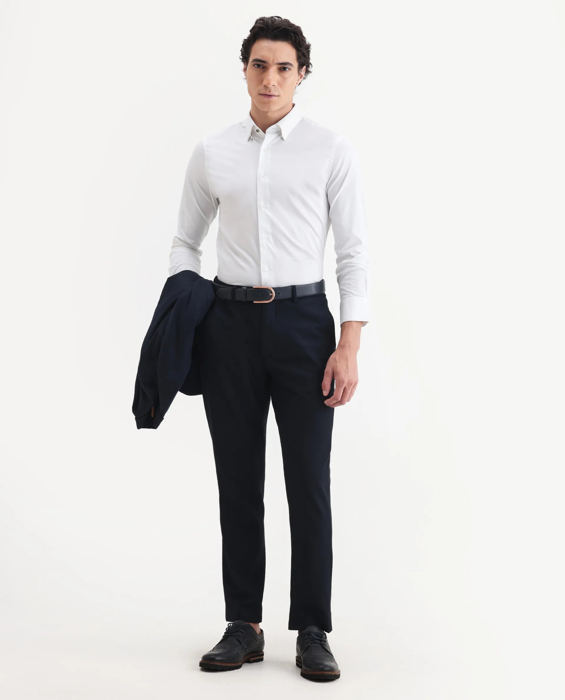 Rare Rabbit Men's Messa White Cotton Plain Regular Fit Full Sleeve Collared Shirt