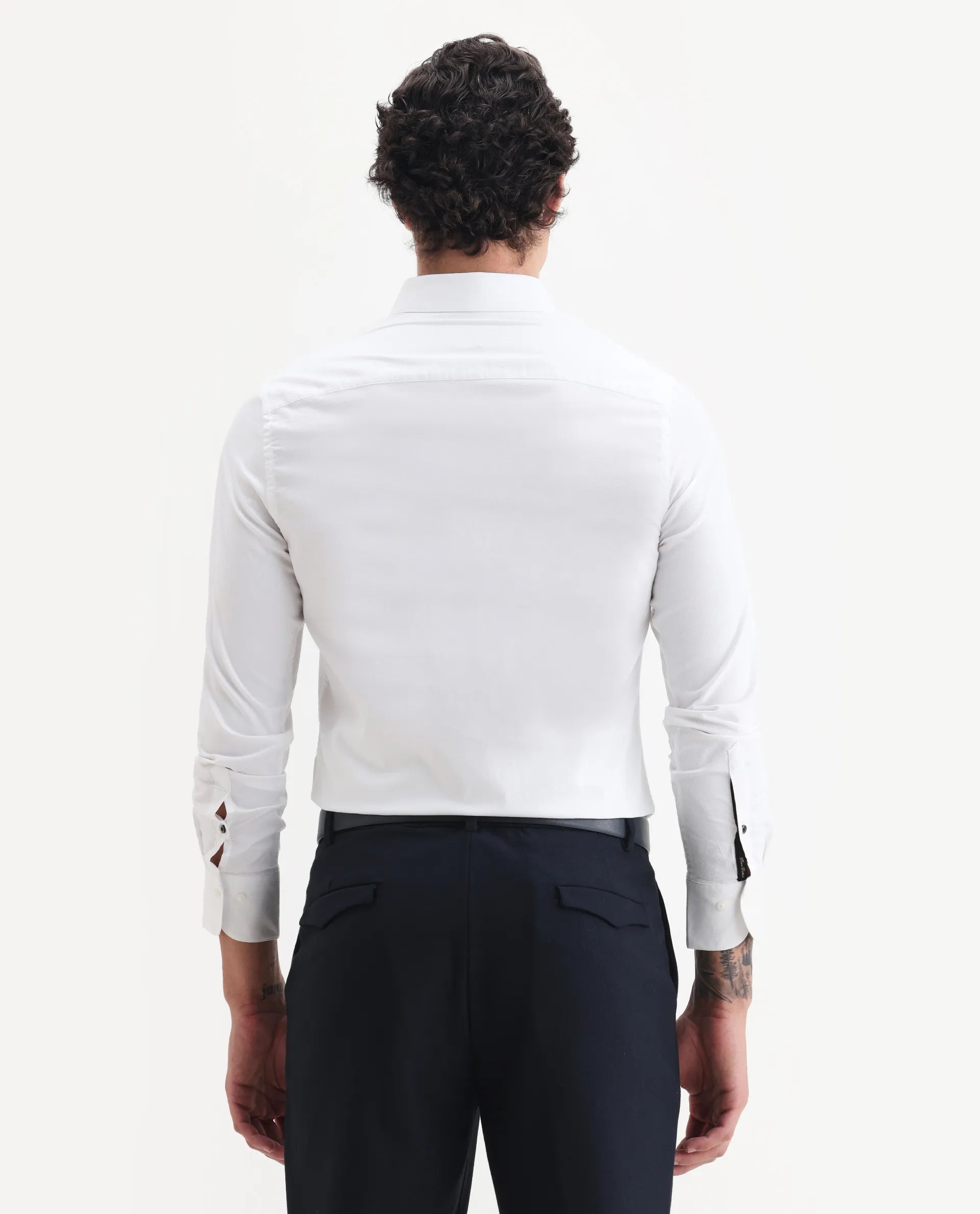 Rare Rabbit Men's Messa White Cotton Plain Regular Fit Full Sleeve Collared Shirt