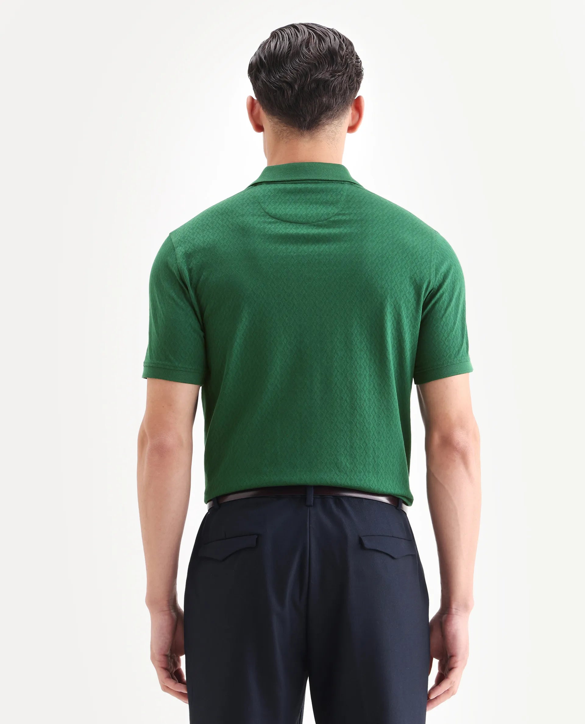 Rare Rabbit Men's Dafo Green Cotton Jacquard Regular Fit Half Sleeve Polo