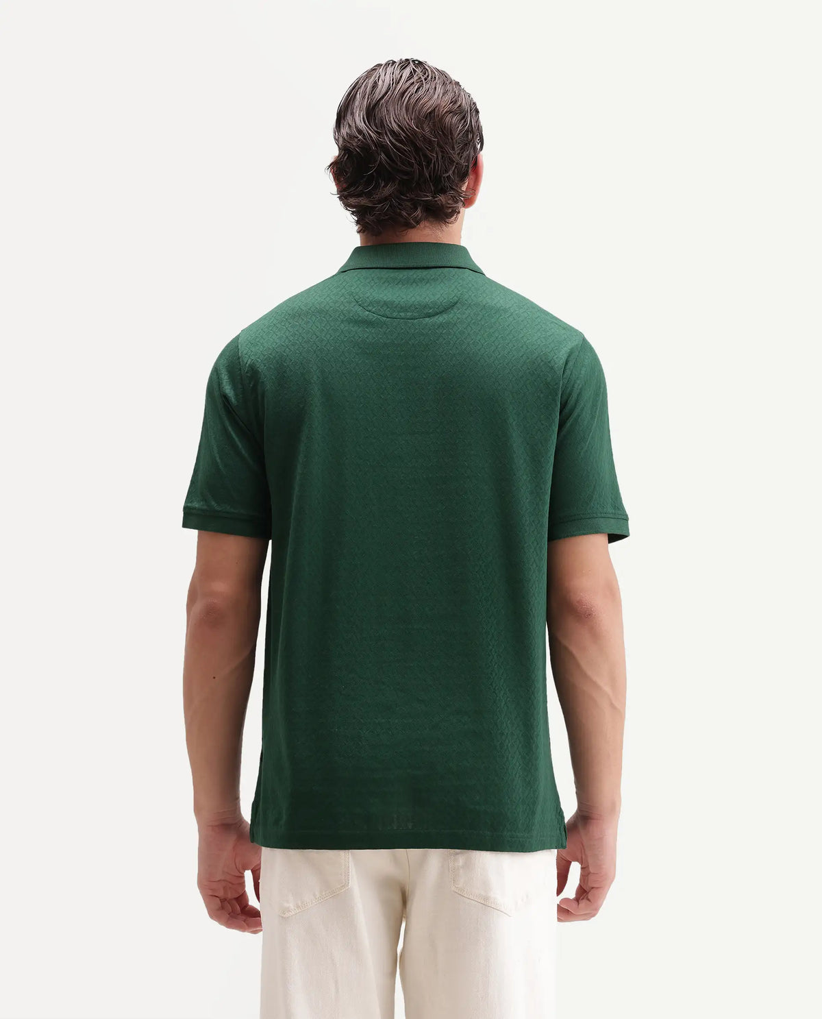 Rare Rabbit Men's Dafo Green Cotton Jacquard Regular Fit Half Sleeve Polo