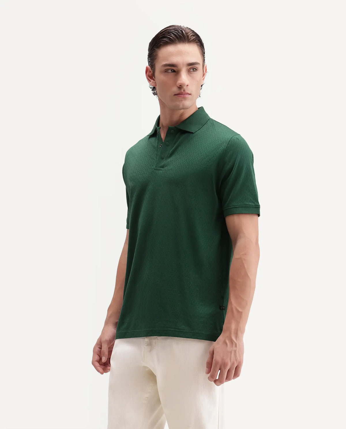 Rare Rabbit Men's Dafo Green Cotton Jacquard Regular Fit Half Sleeve Polo