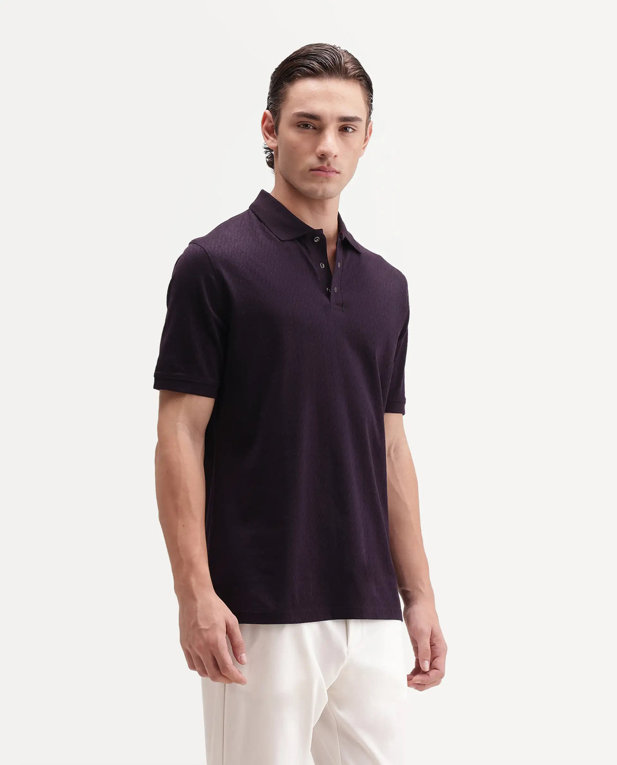 Rare Rabbit Men's Guild Statement Dafo Purple Cotton Jacquard Regular Fit Half Sleeve Polo