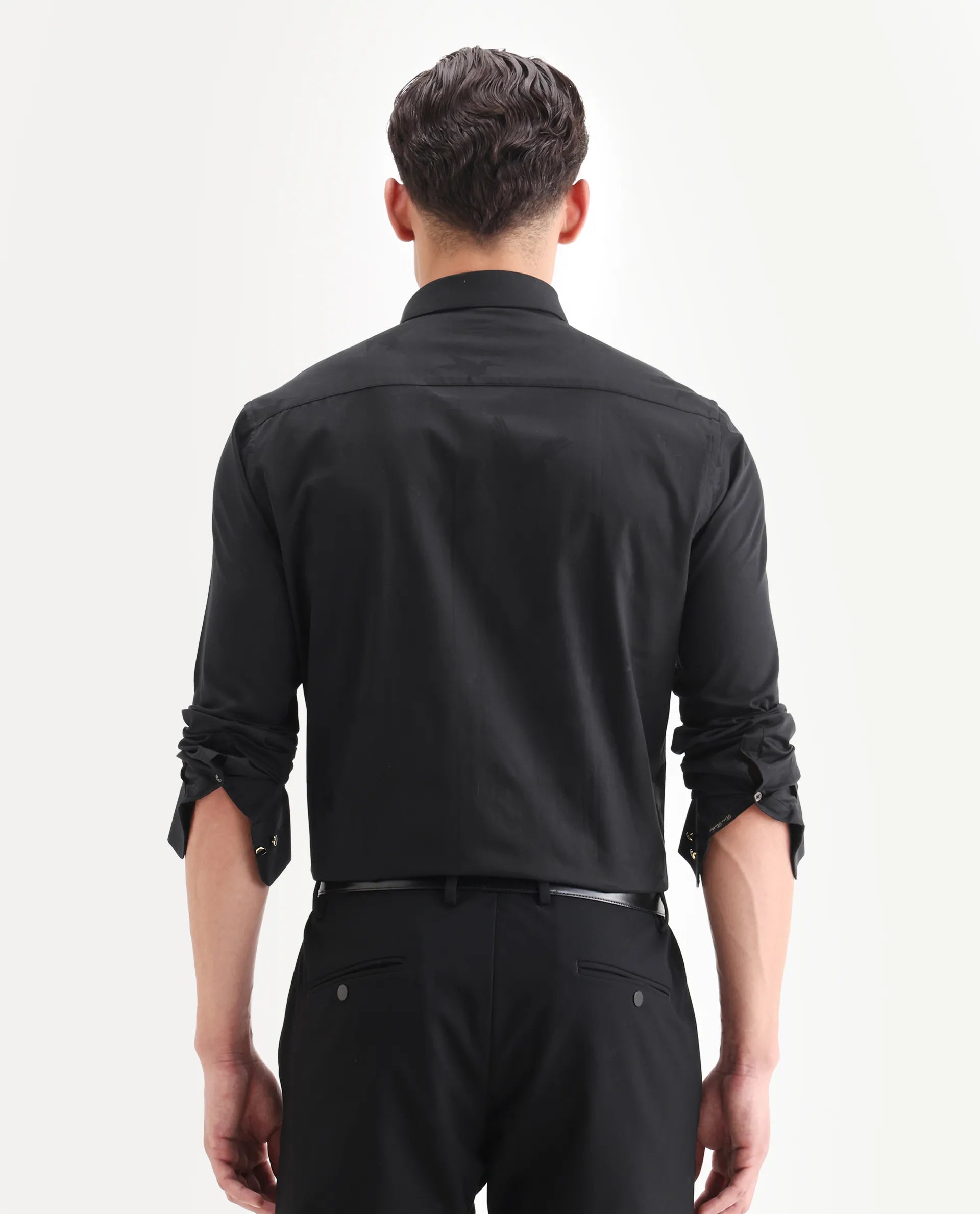 Rare Rabbit Men's Sherdâ Black Cotton Jacquard Regular Fit Full Sleeve Collared Shirt