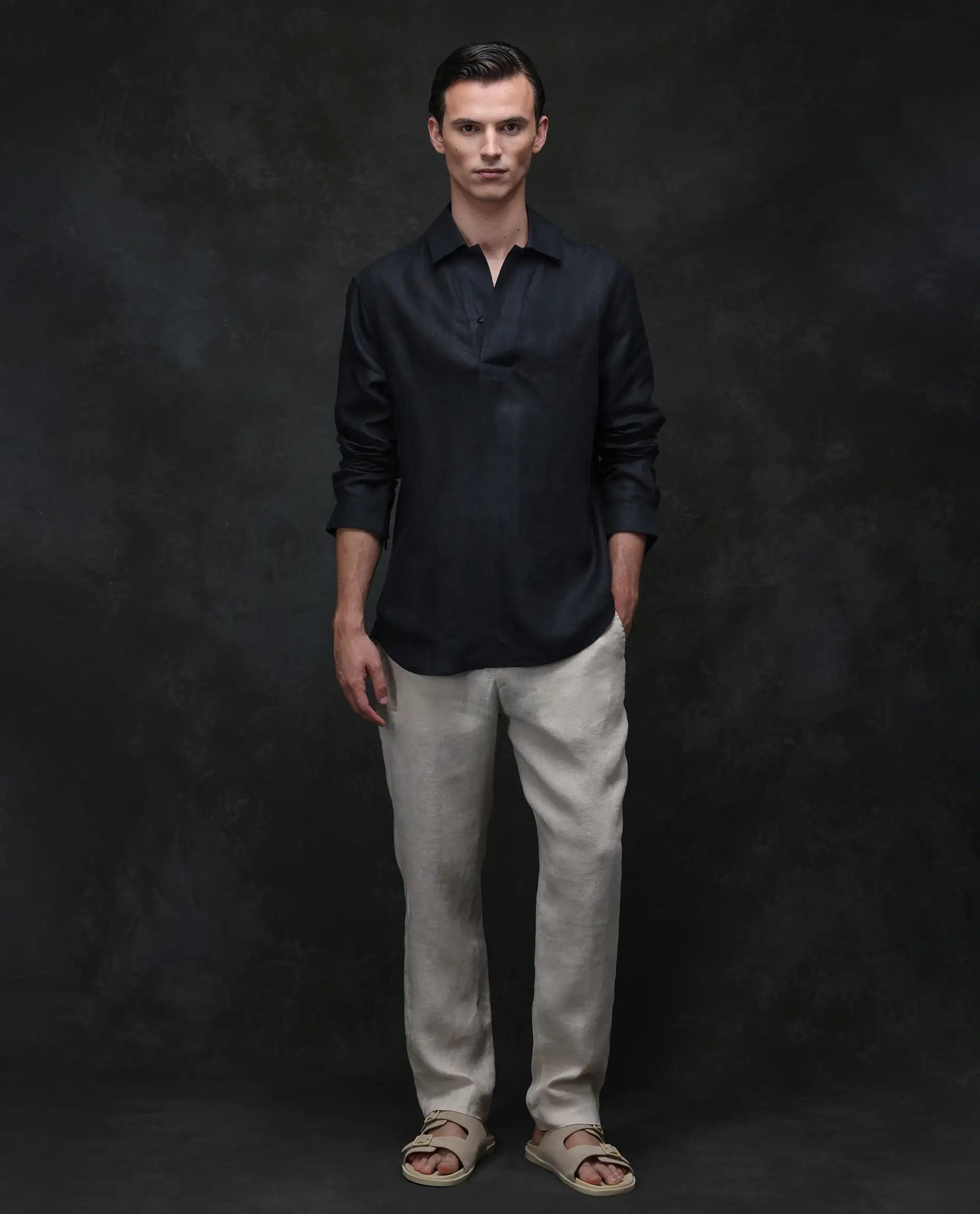 Rare Rabbit Men's Arcelo Beige 100% Linen Plain Regular Fit Trouser