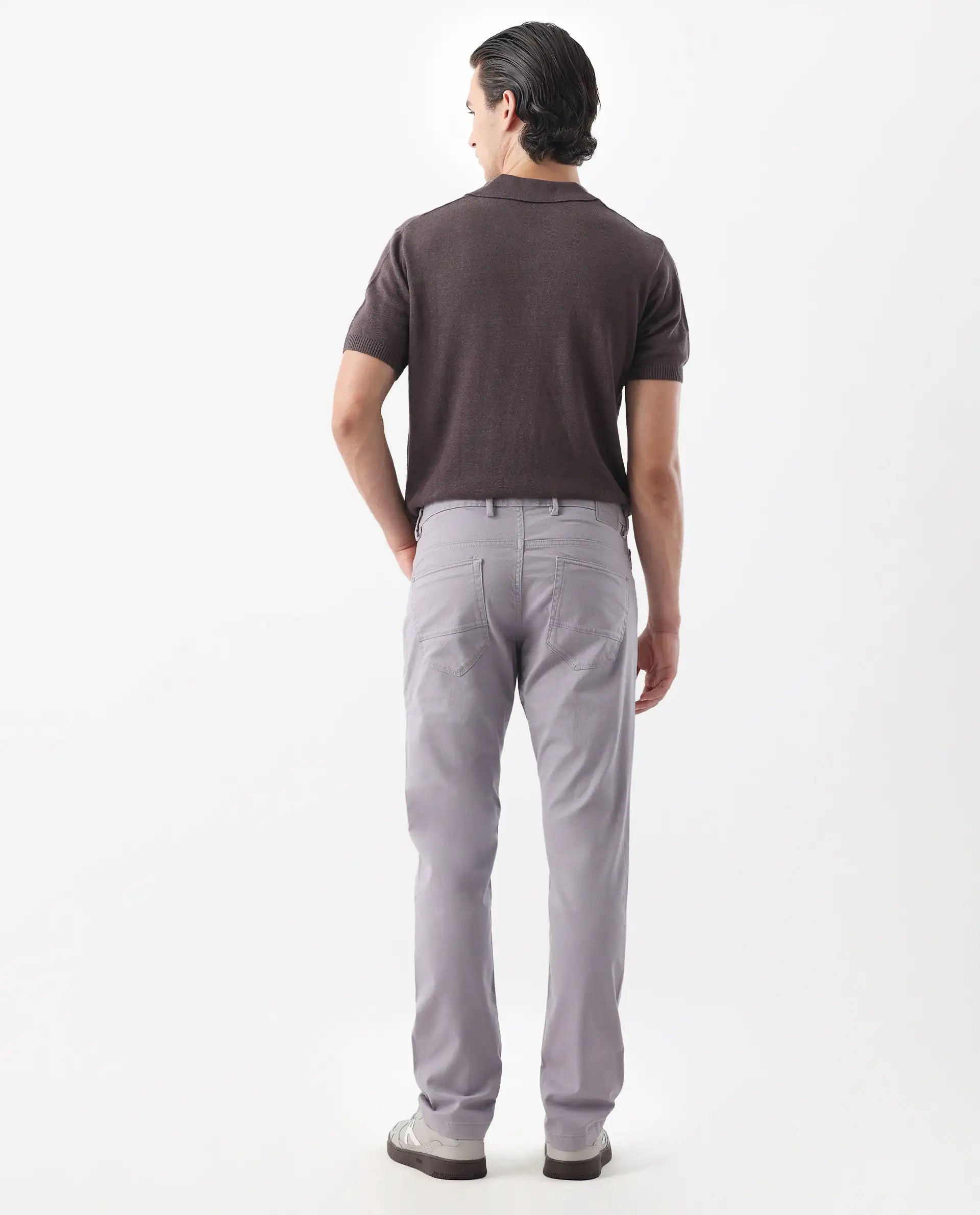 Rare Rabbit Men's Spoke -24 Pastel Purple Cotton Blend Plain Regular Fit Trouser