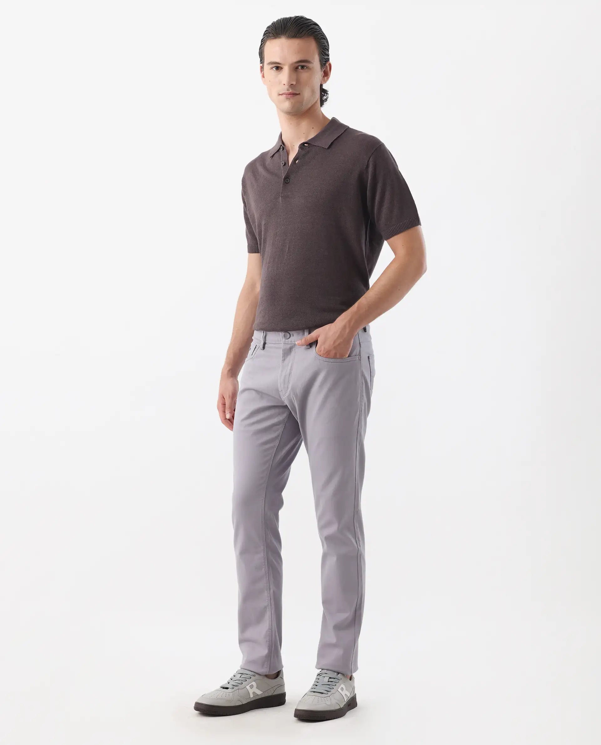 Rare Rabbit Men's Spoke -24 Pastel Purple Cotton Blend Plain Regular Fit Trouser