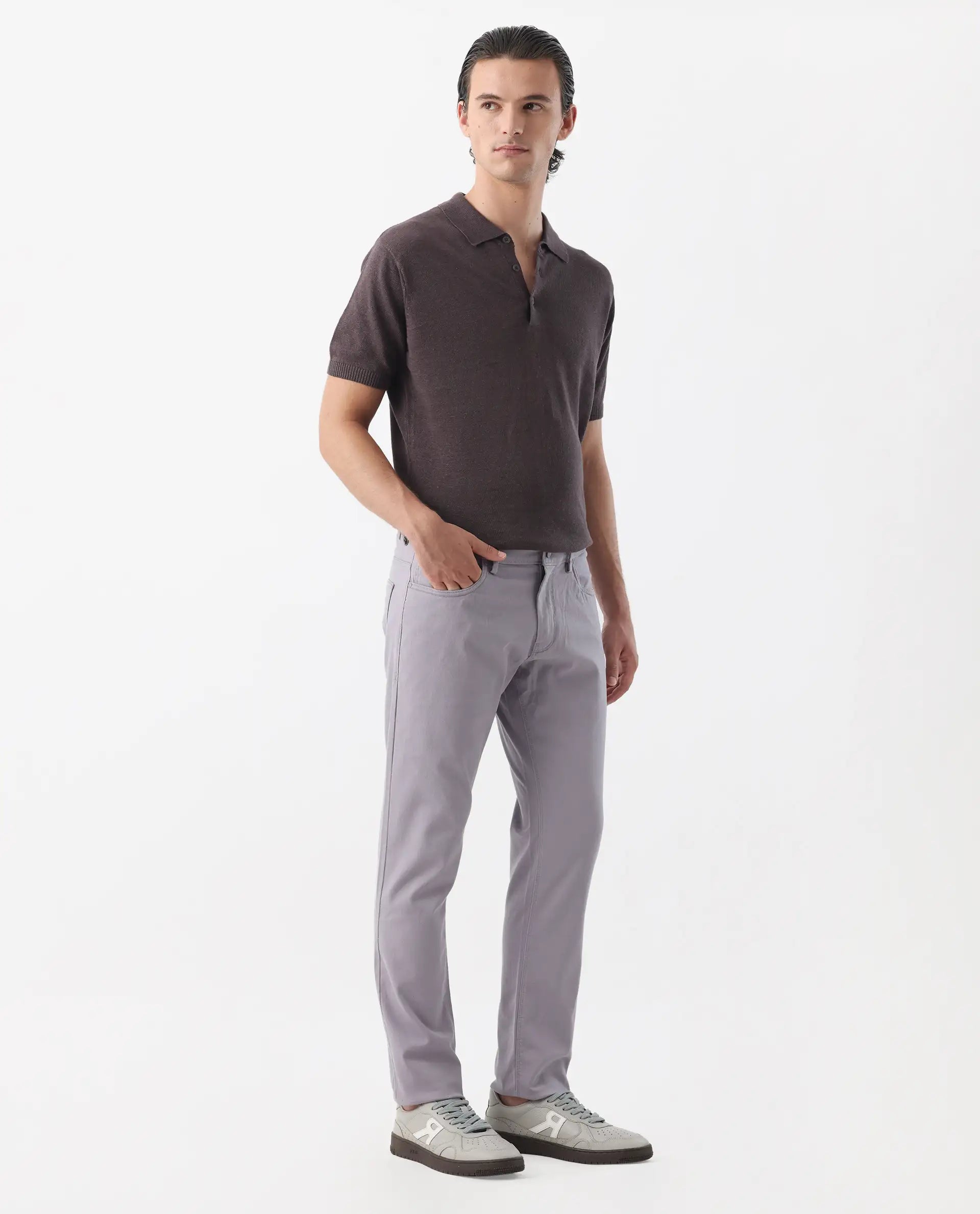 Rare Rabbit Men's Spoke -24 Pastel Purple Cotton Blend Plain Regular Fit Trouser