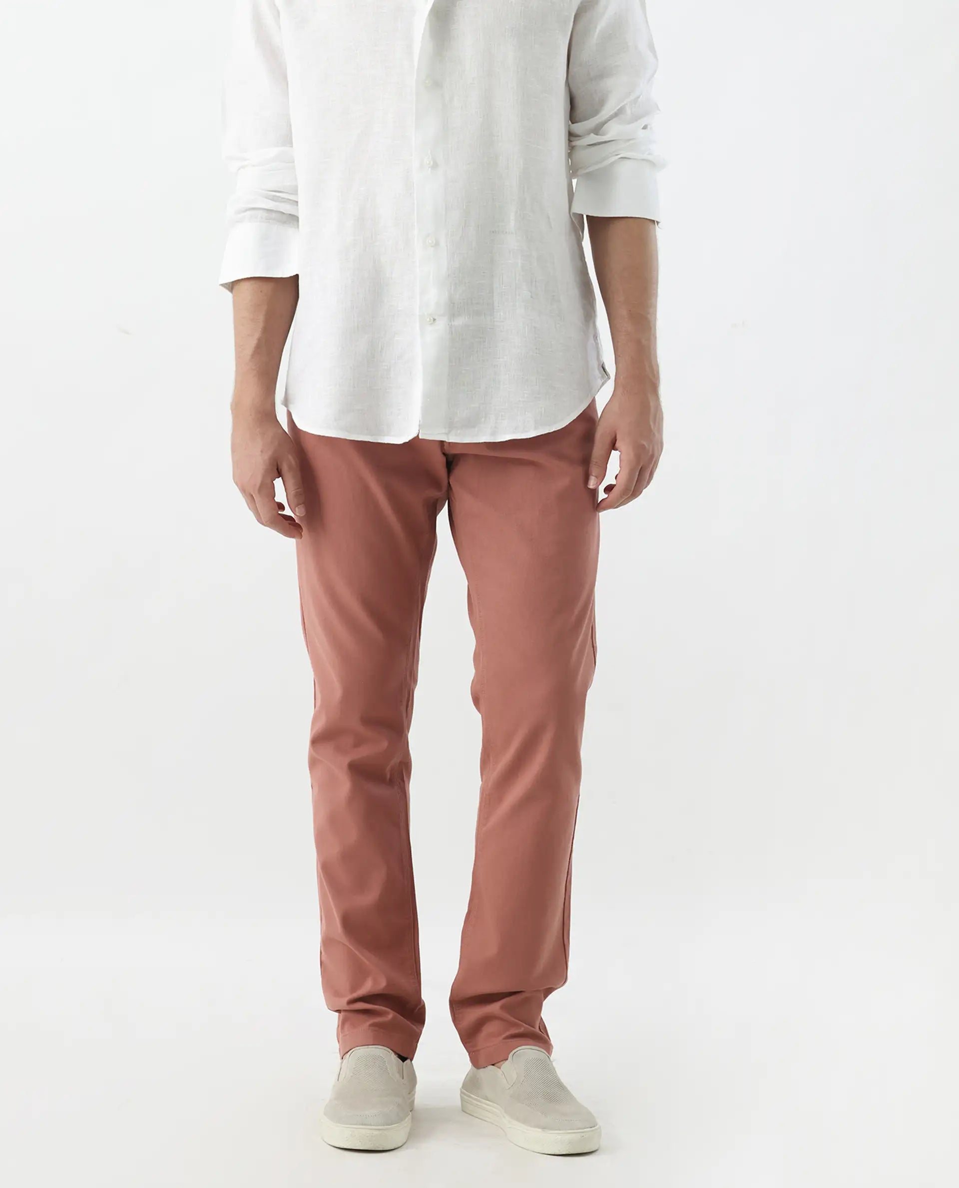 Rare Rabbit Men's Spoke 24 Rust Cotton Blend Plain Regular Fit Trouser