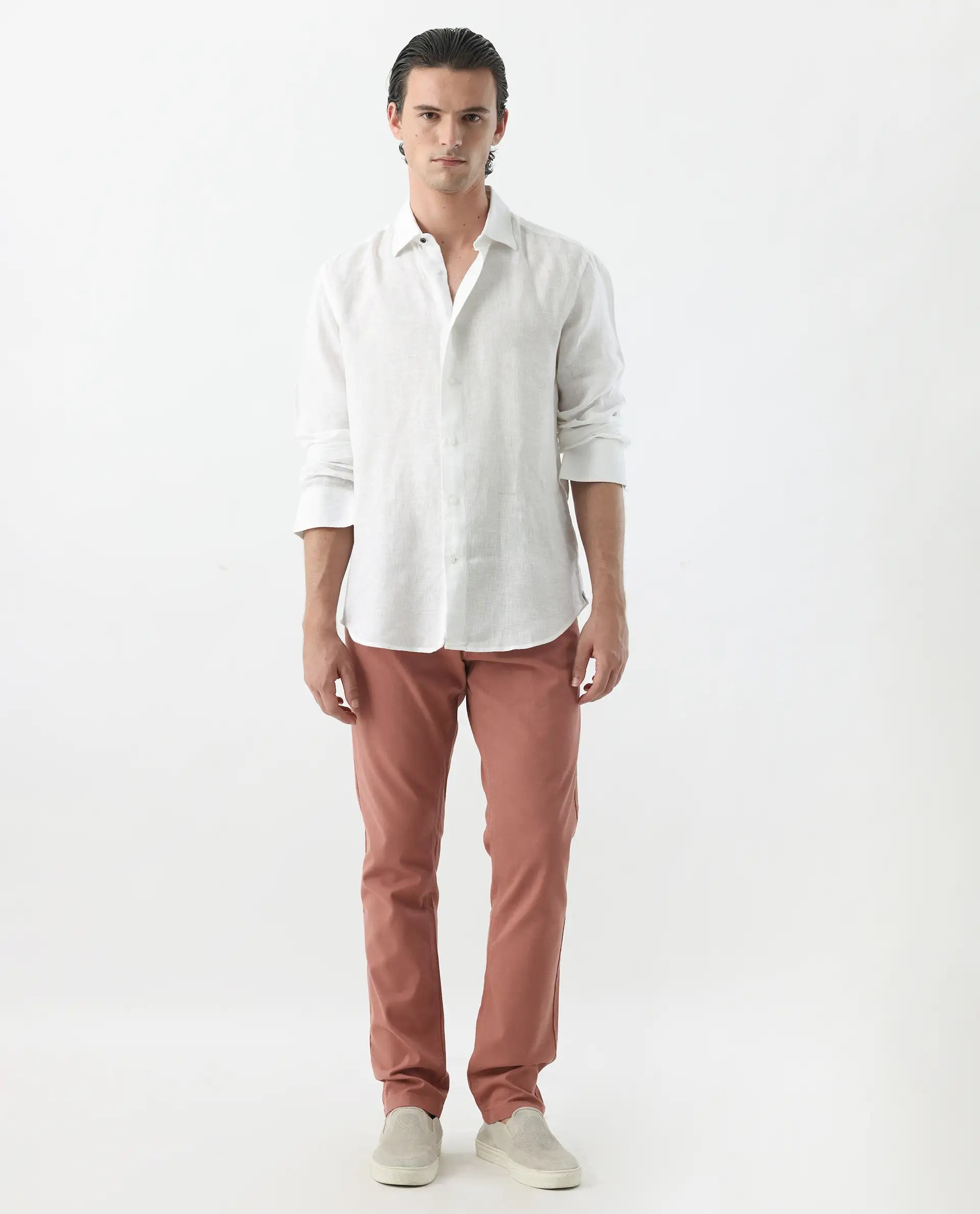 Rare Rabbit Men's Spoke 24 Rust Cotton Blend Plain Regular Fit Trouser