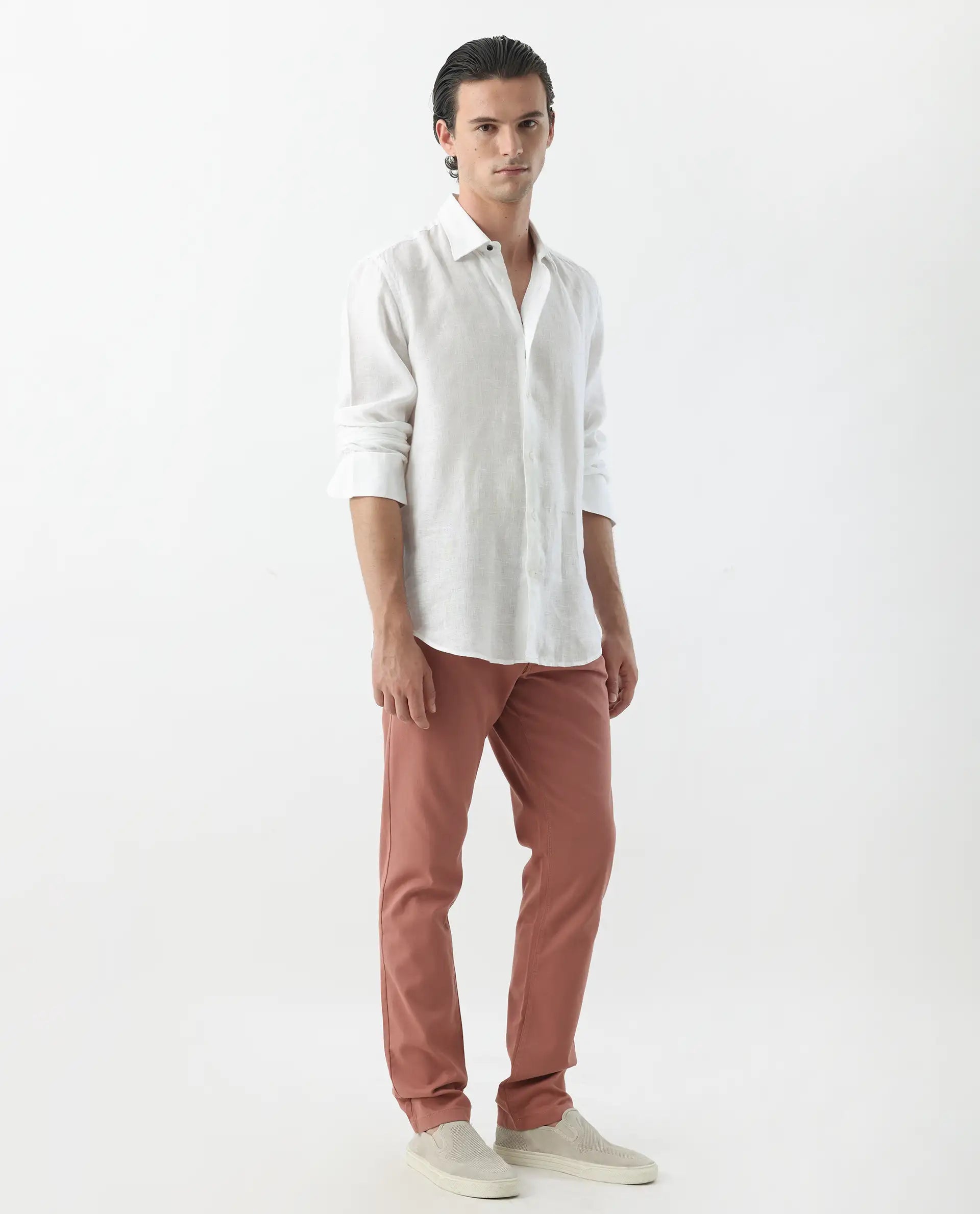 Rare Rabbit Men's Spoke 24 Rust Cotton Blend Plain Regular Fit Trouser