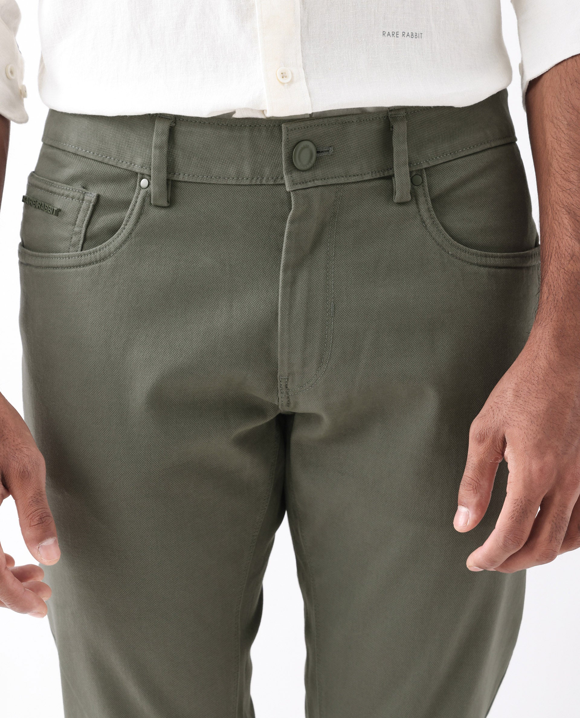 Rare Rabbit Men's Spoke 24 Pastel Green Cotton Blend Plain Regular Fit Trouser