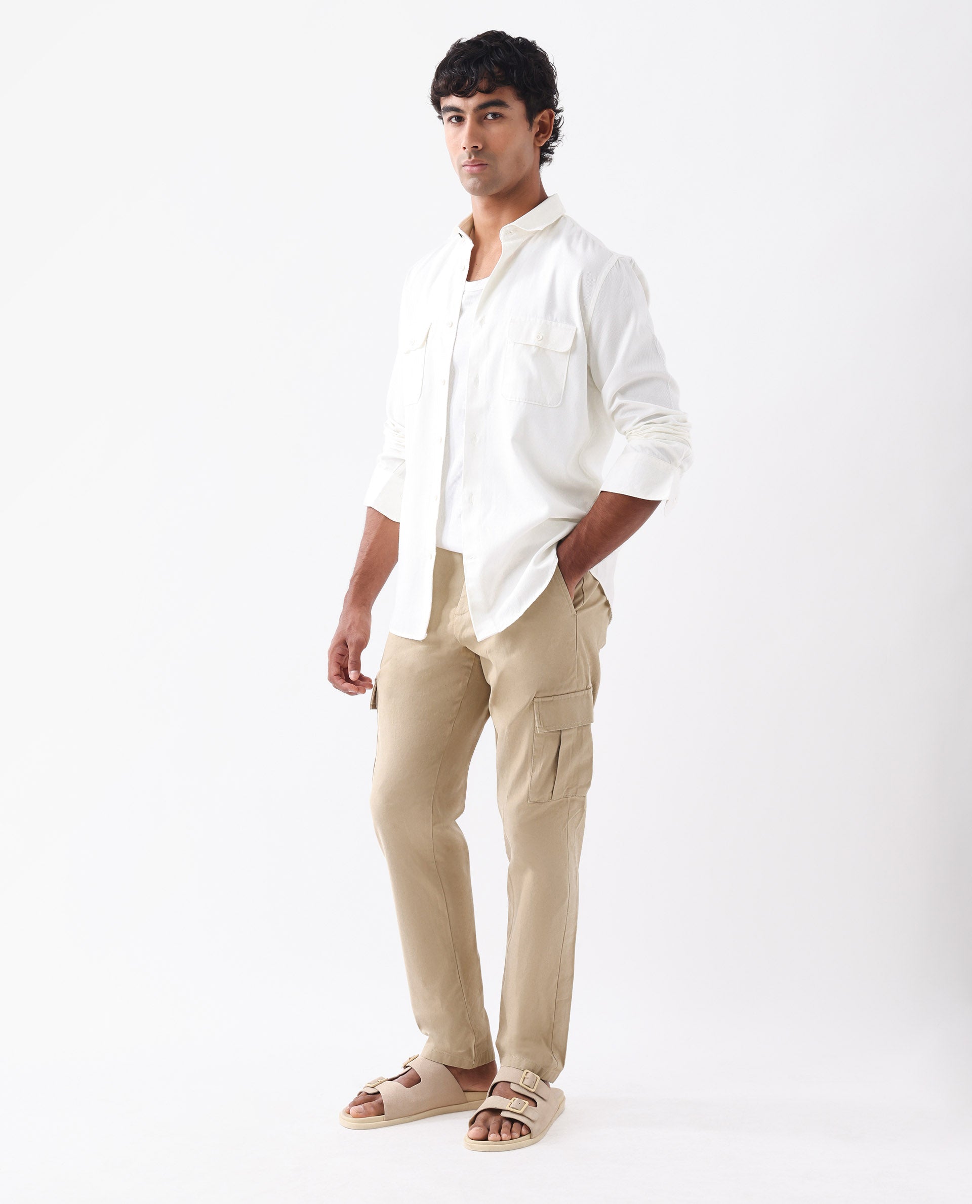 Rare Rabbit Men's Apex Beige Linen Blend Plain Regular Fit Trouser