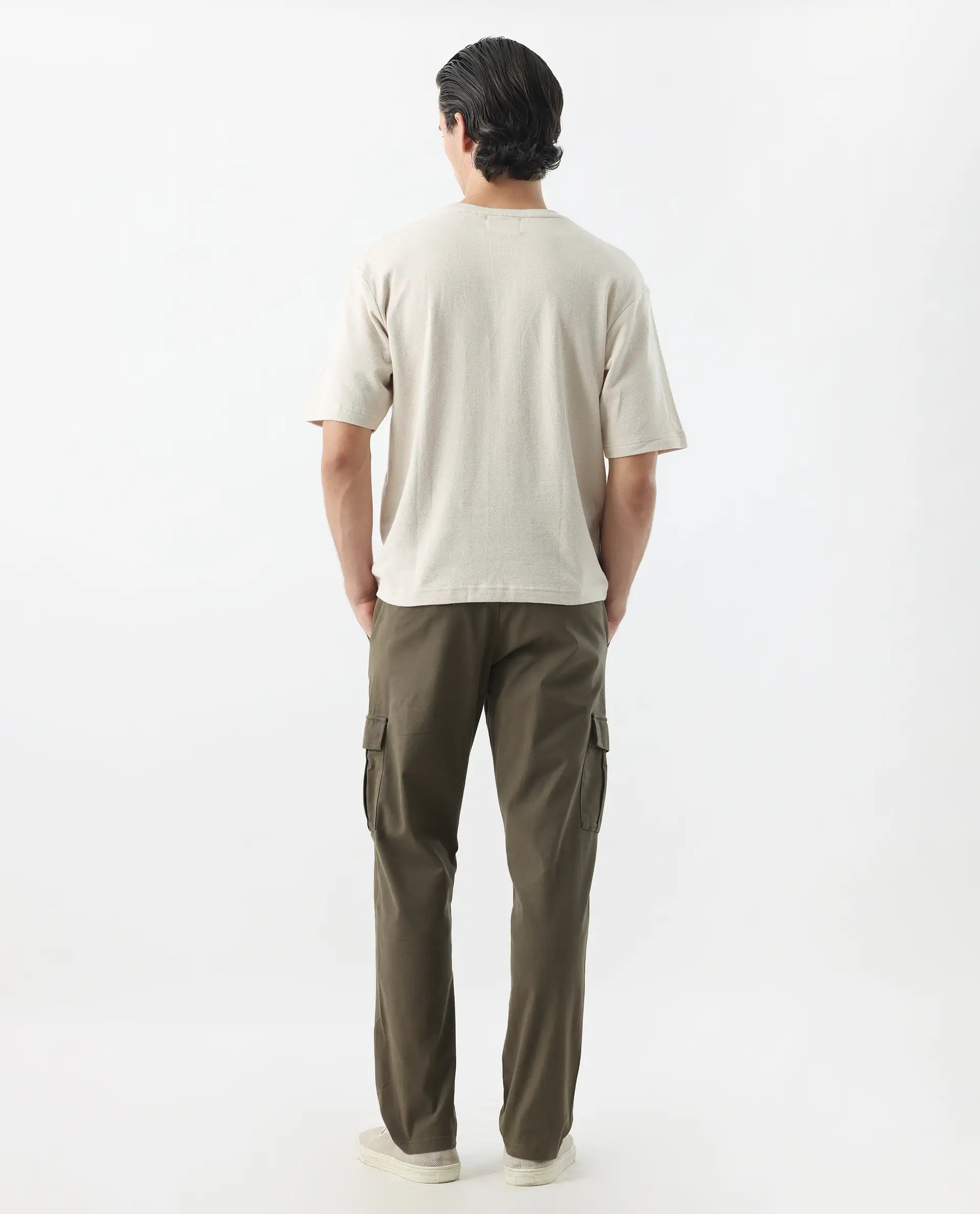 Rare Rabbit Men's Apex Olive Linen Blend Plain Regular Fit Trouser