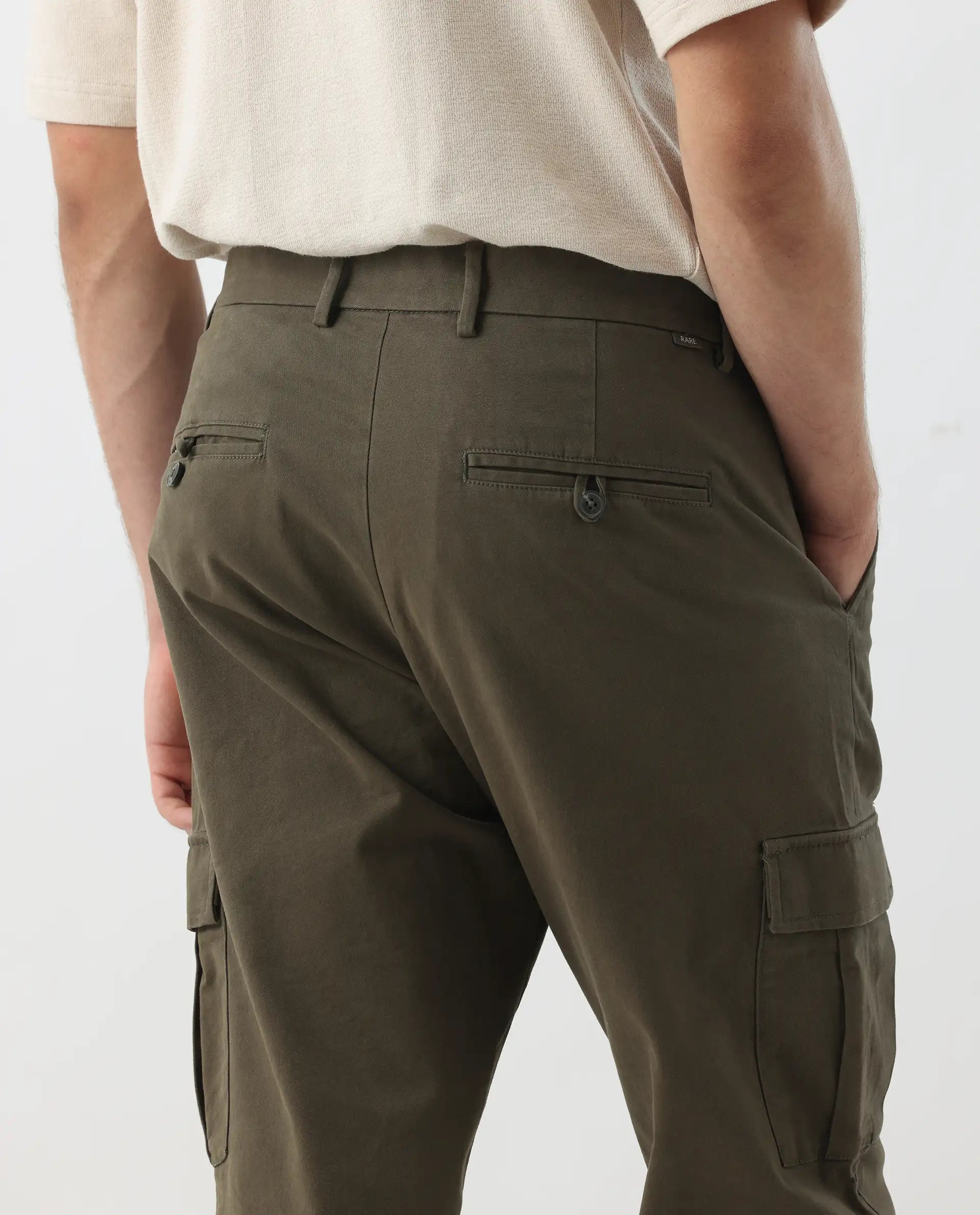 Rare Rabbit Men's Apex Olive Linen Blend Plain Regular Fit Trouser