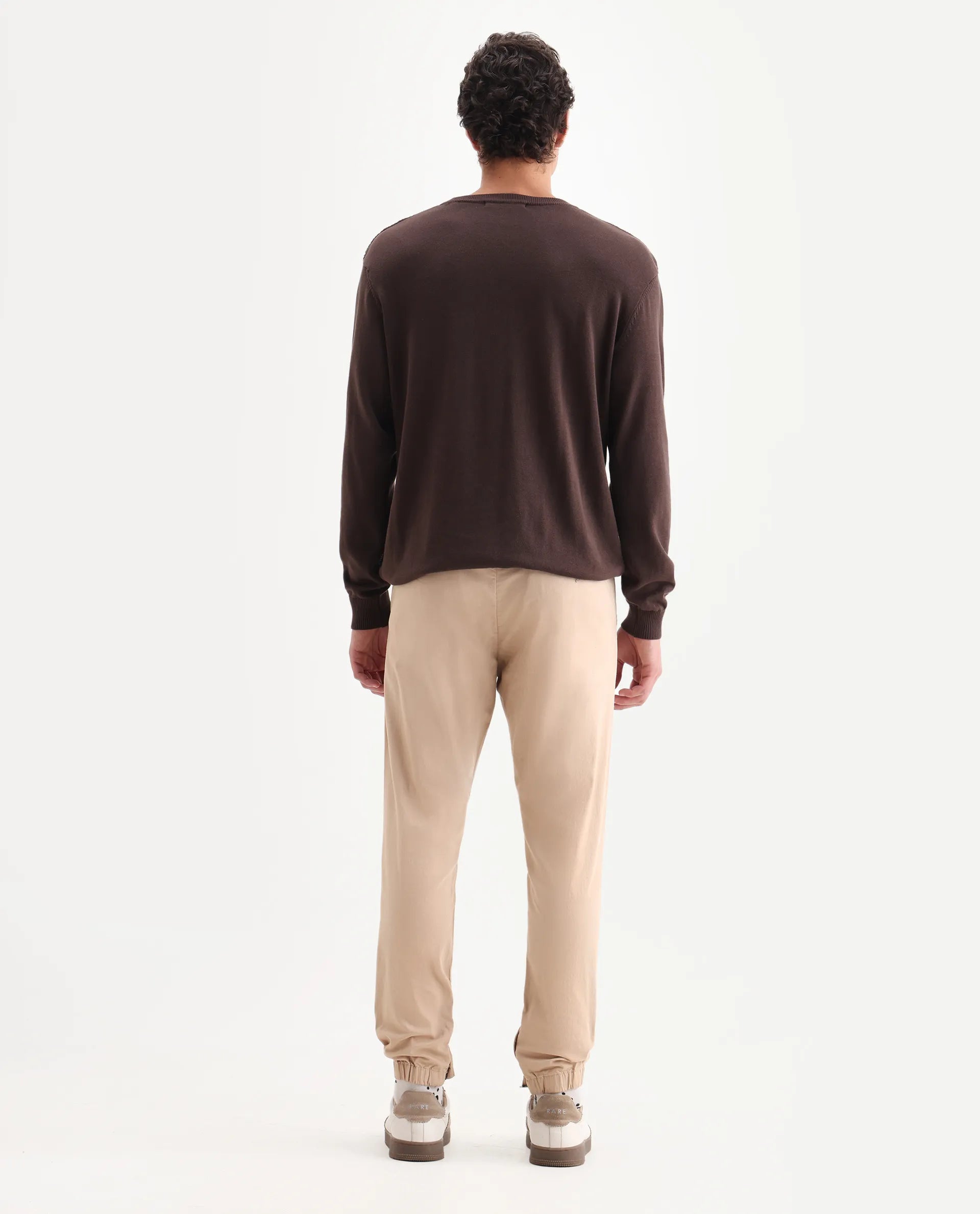 Rare Rabbit Men's Zade Khaki Cotton Blend Plain Regular Fit Trouser