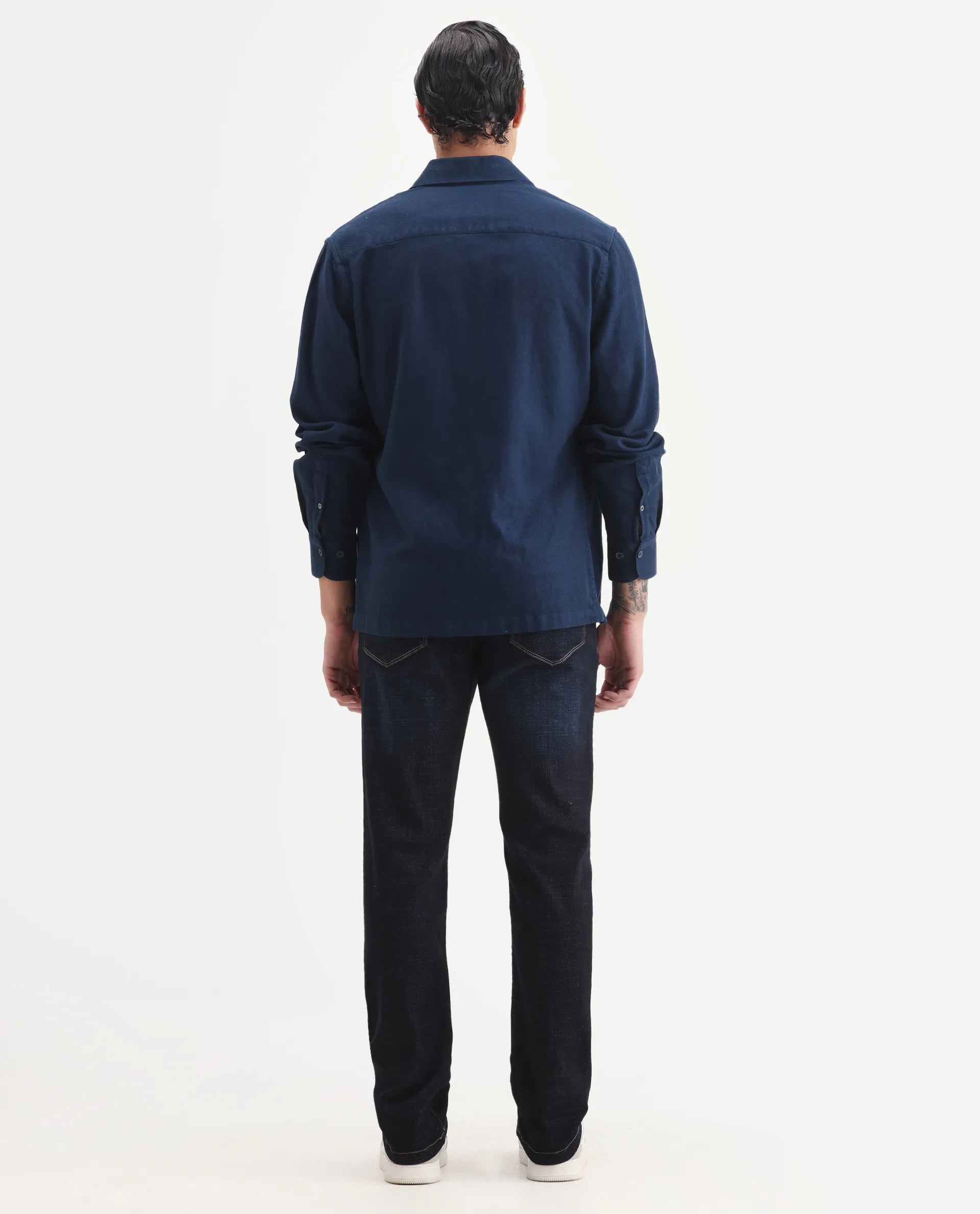 Rare Rabbit Men's Hayk Dark Blue Cotton Blend Plain Morris Regular Fit Jeans