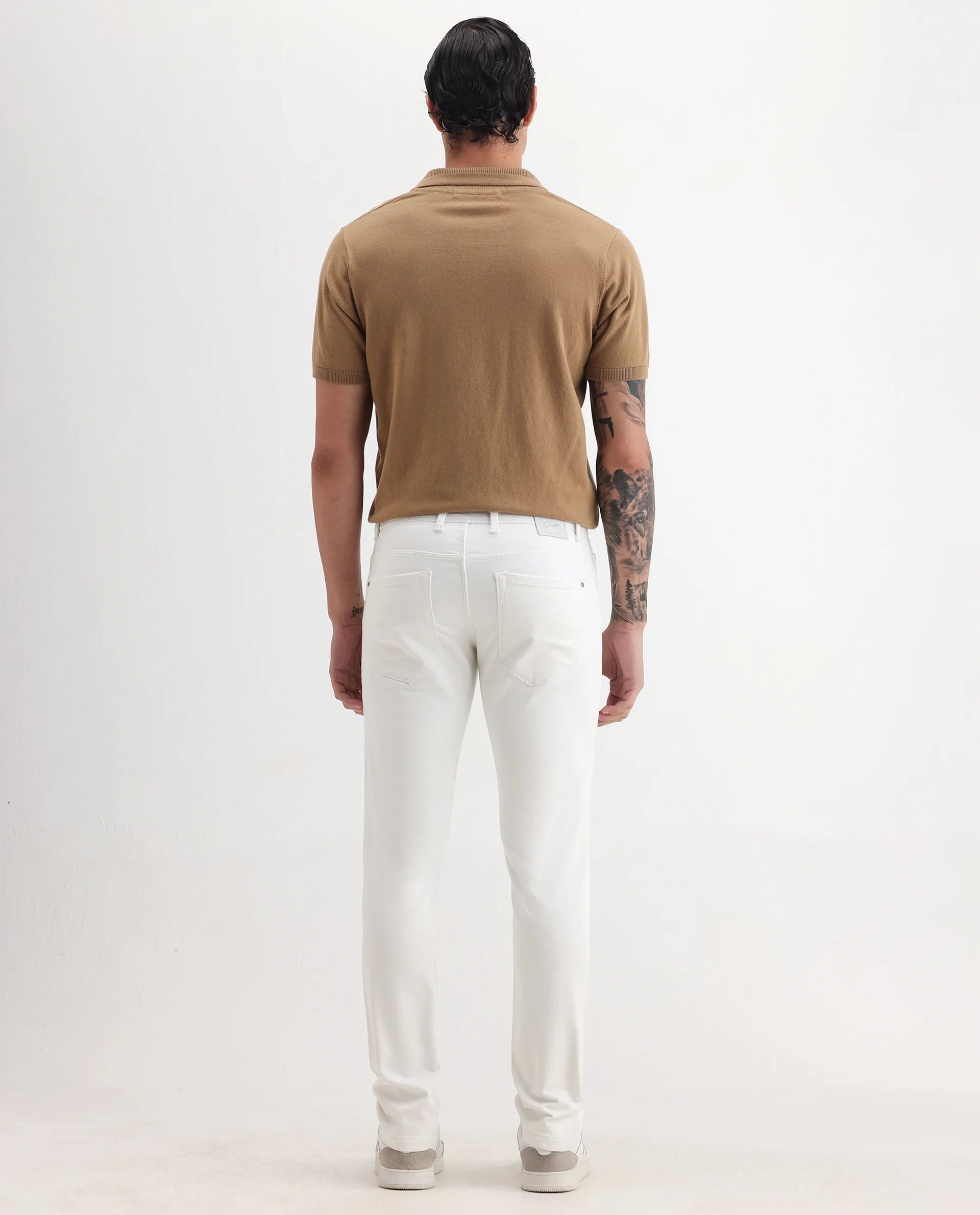 Rare Rabbit Men's Rivol Off White Cotton Blend Plain Hawk Slim Fit Jeans