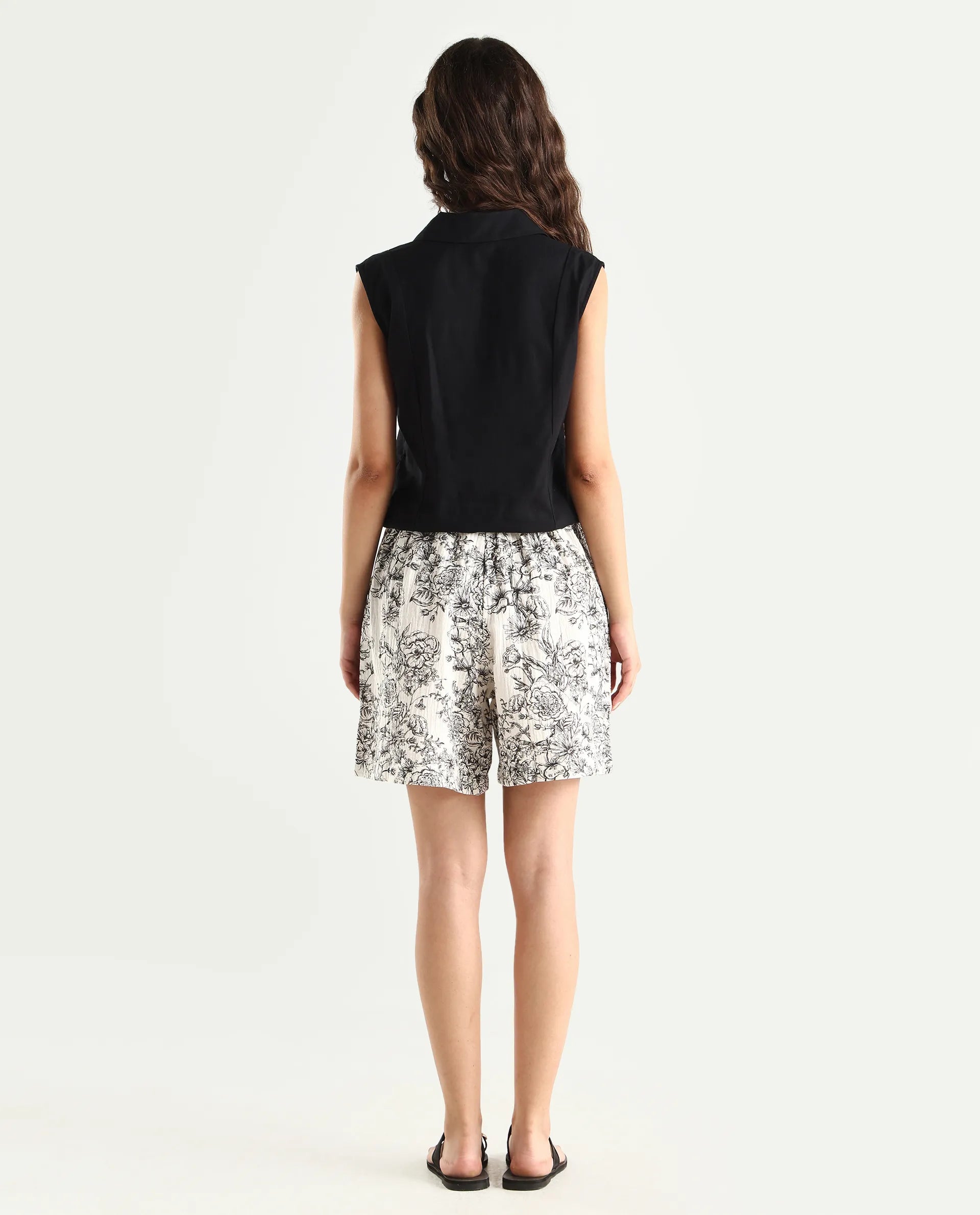 Rareism Women's Lorainet Off White Cotton Floral Print Mini Relaxed Fit Shorts