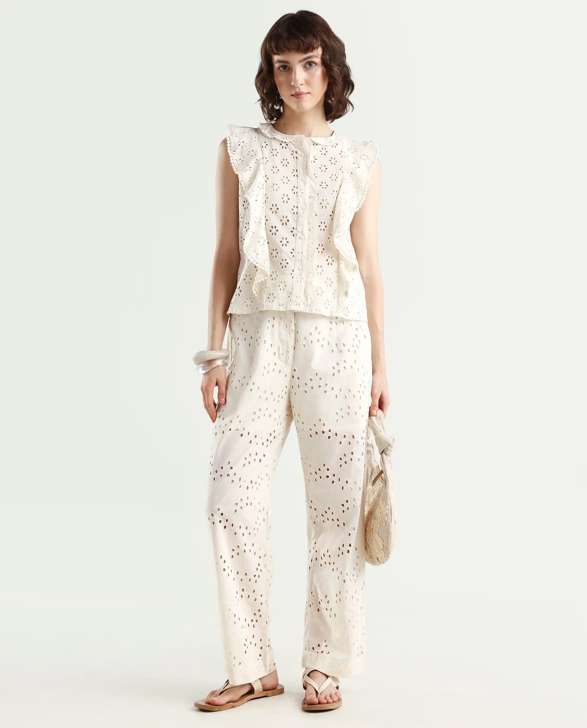 Rareism Women's Montana-T Light Off White Cotton Sweetheart Neck Plain Sleeveless Regular Fit Top