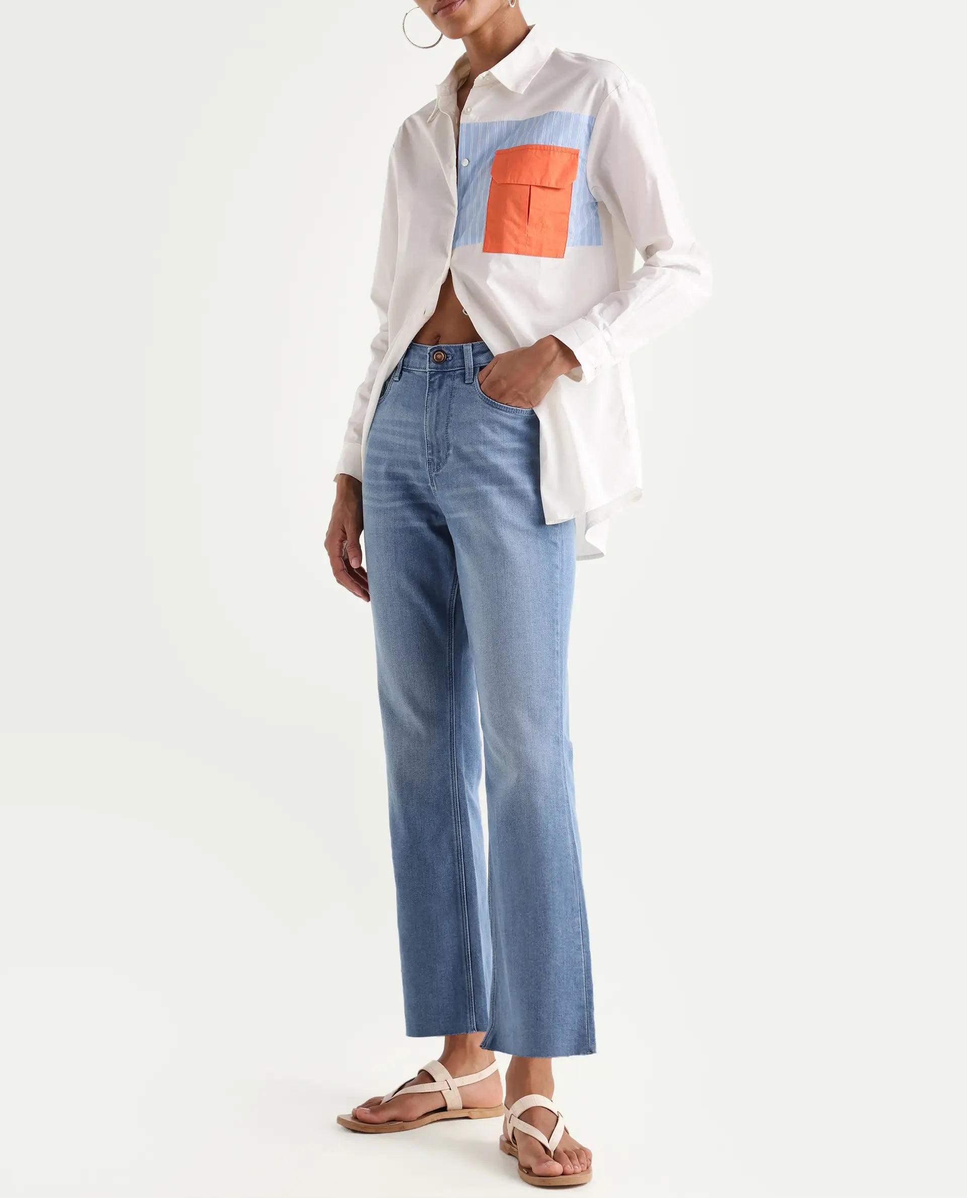 Rareism Women's Winona Pastel Blue Cotton Blend Plain Ankle Length Classic Bootcut Jeans