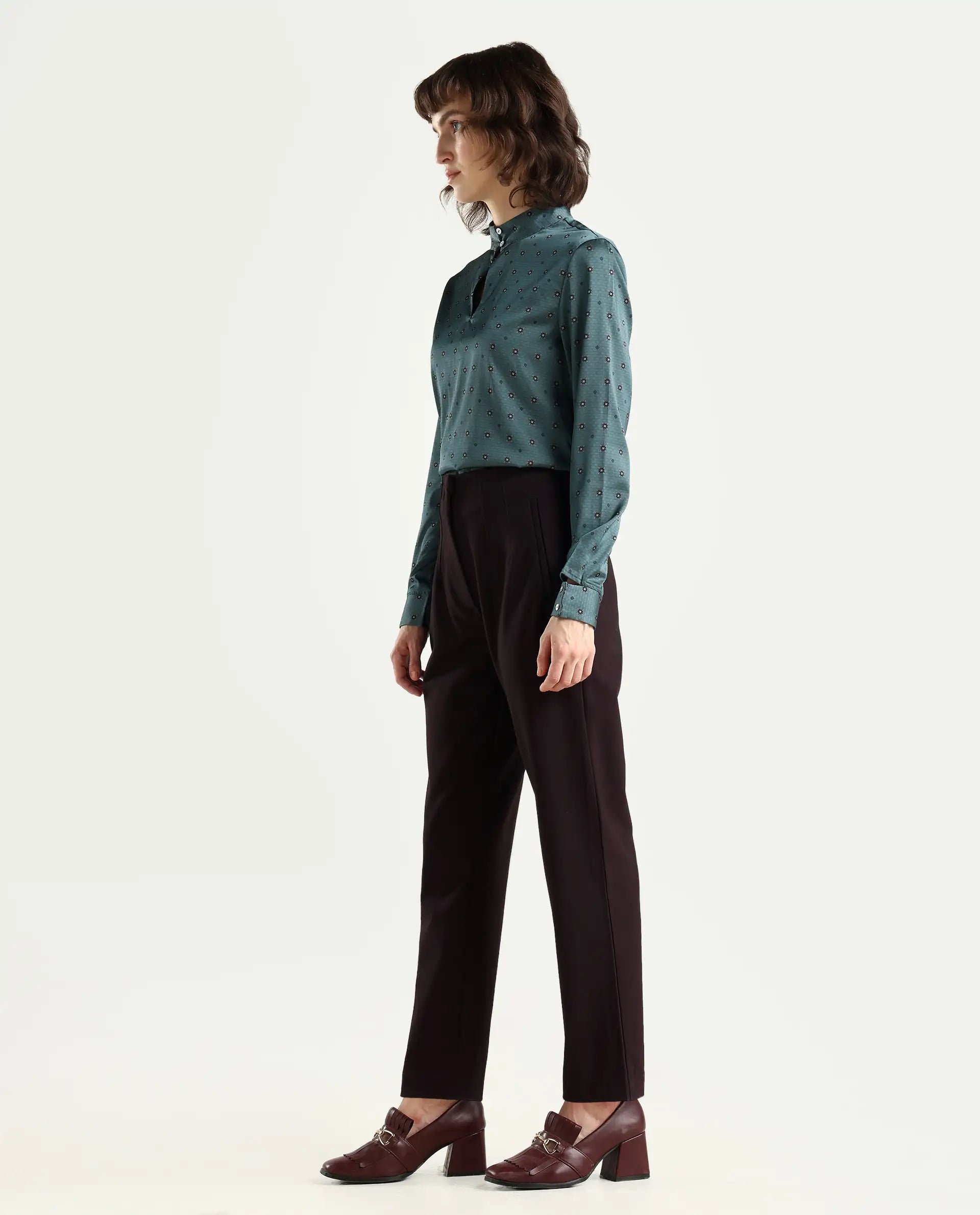 Rareism Women's Thompson Maroon Cotton Plain Ankle Length Tapered Trouser