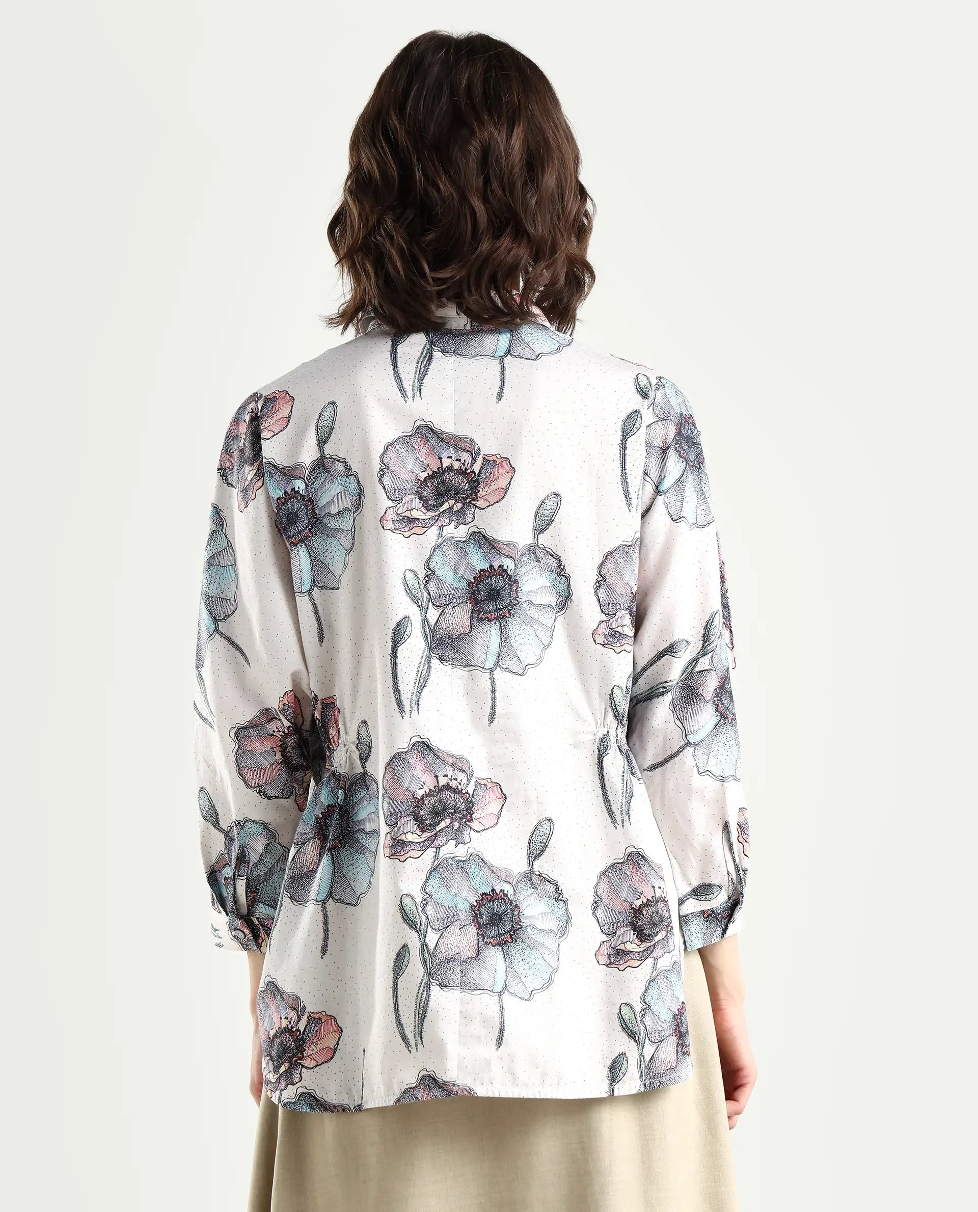 Rareism Women's Zobi Multi Drop Collar Floral Print Kimono Sleeve Regular Fit Top