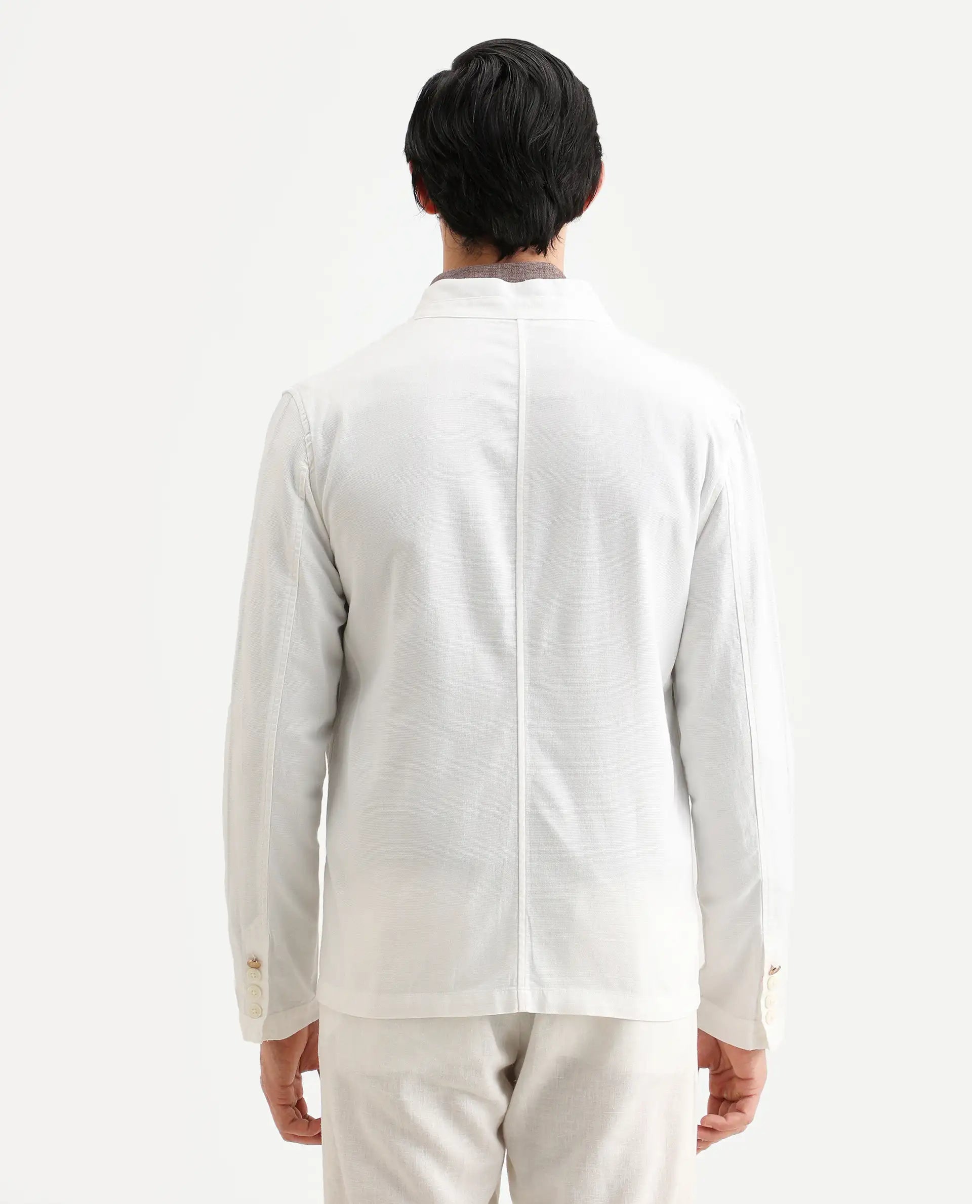 Rare Rabbit Men's Bastein Off White Cotton Plain Relaxed Fit Full Sleeve Mandarin Collar Jacket