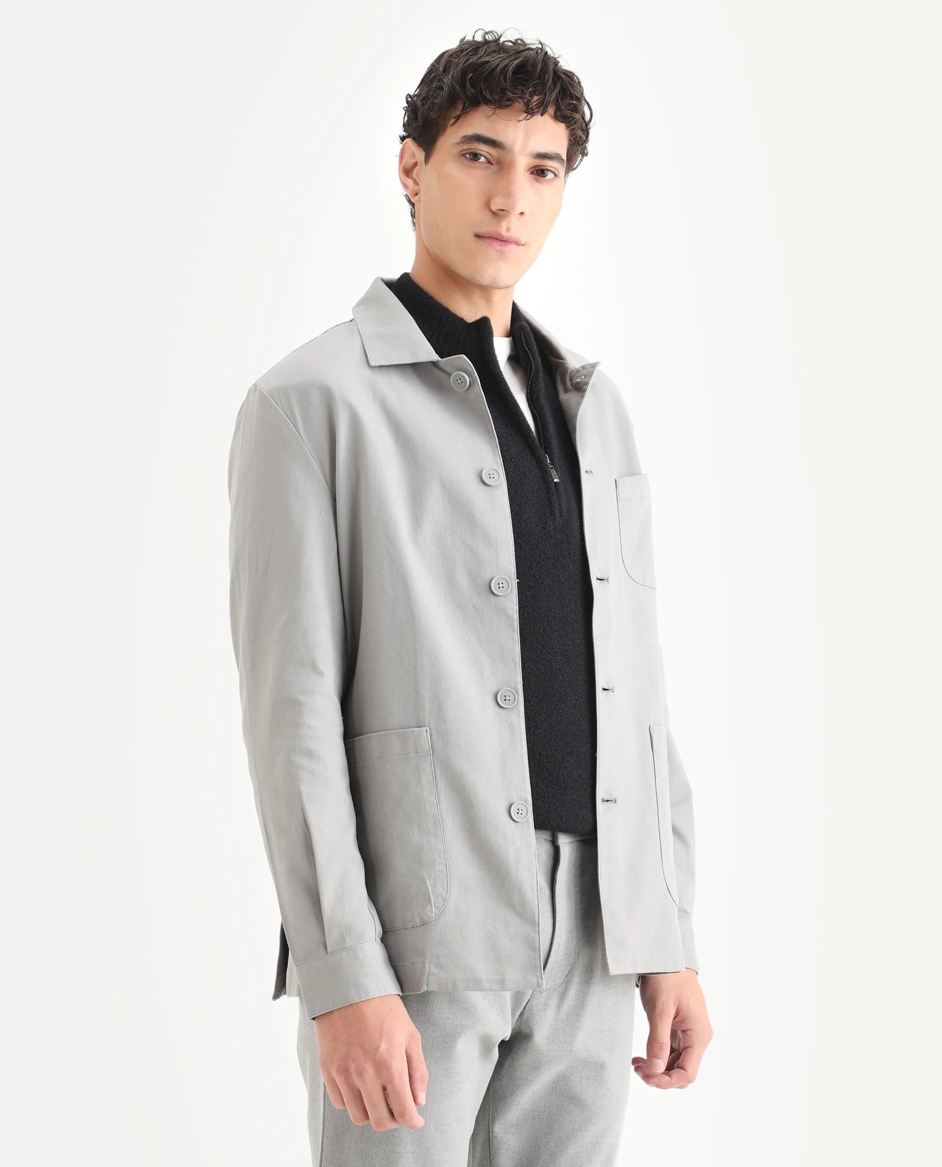 Rare Rabbit Men's Cotton Blend Plain Regular Fit Full Sleeve Spread Collar Jacket