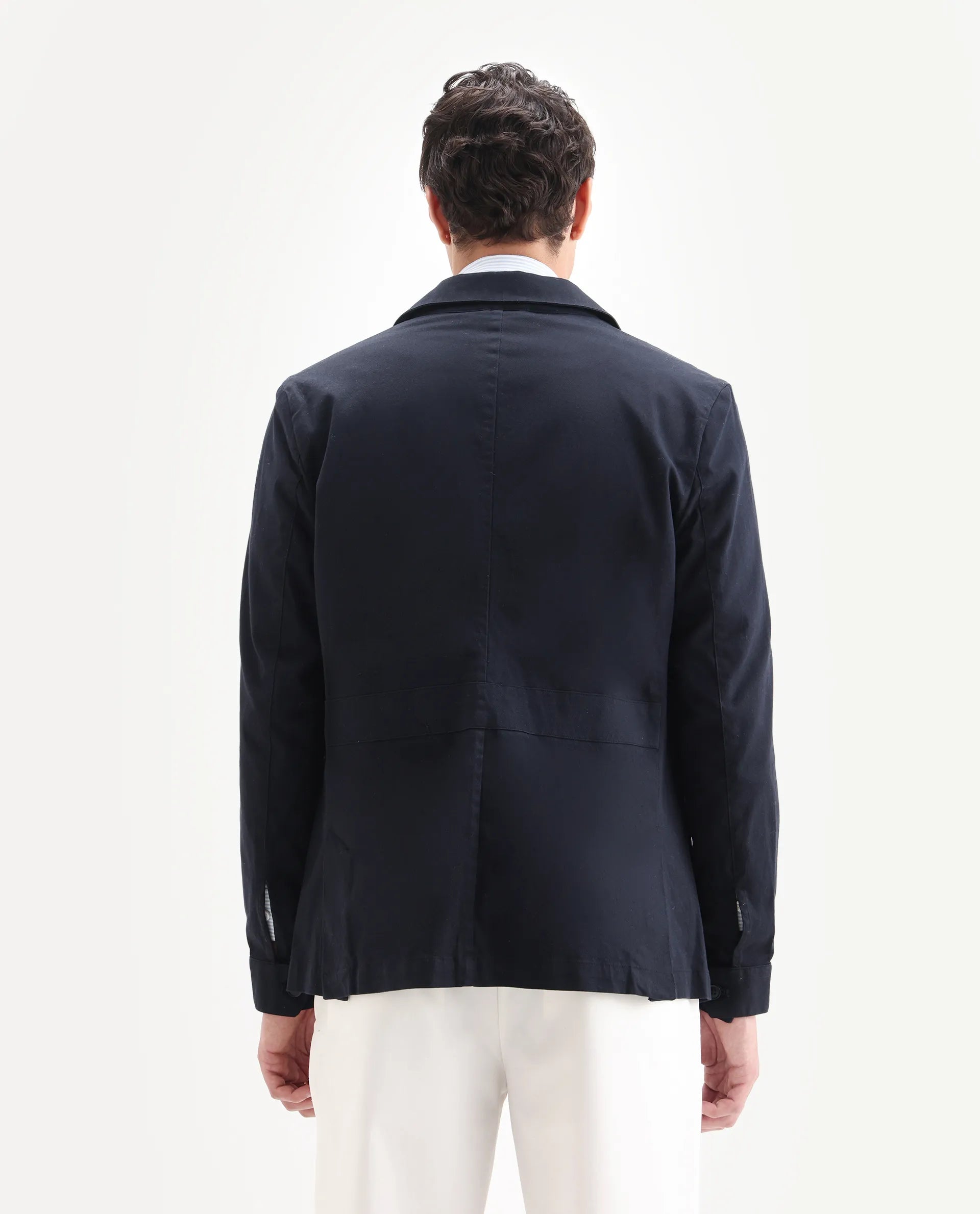 Rare Rabbit Men's Torroy Dark Navy Cotton Blend Plain Regular Fit Full Sleeve Spread Collar Jacket