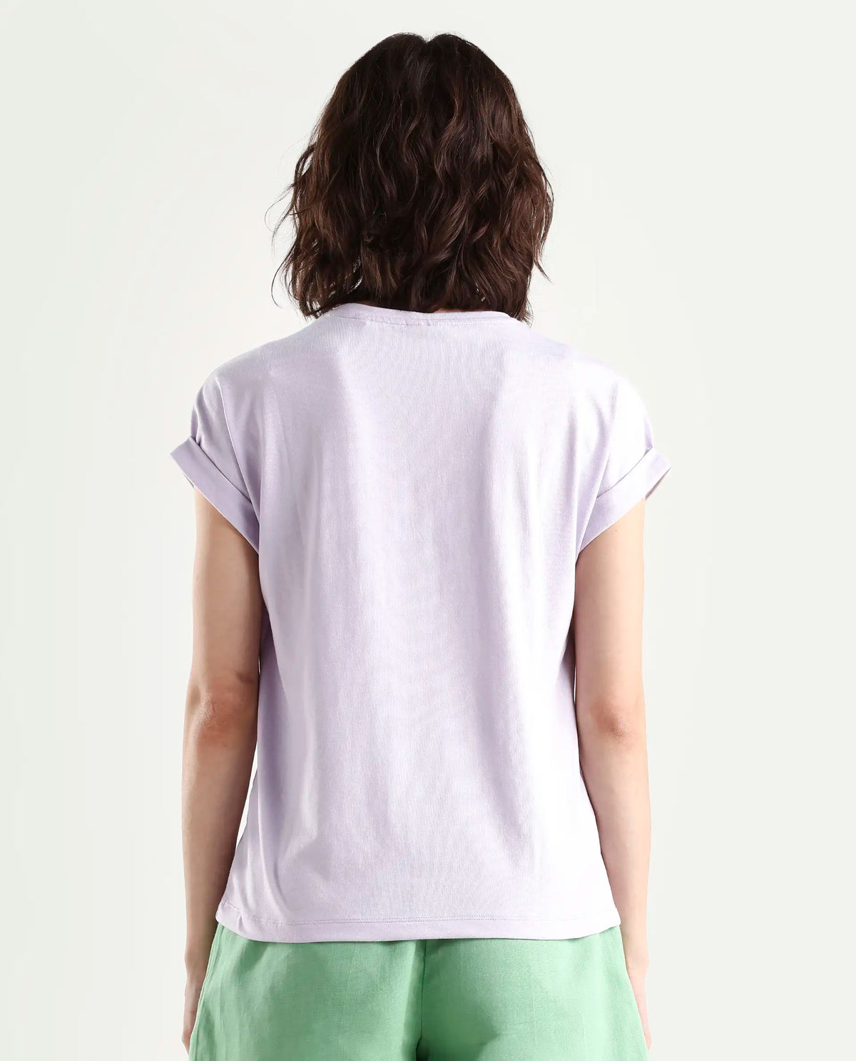 Rareism Women's Alexy Pastel Purple Cotton Blend Crew Neck Graphic Print Extended Sleeves Regular Fit T-Shirt