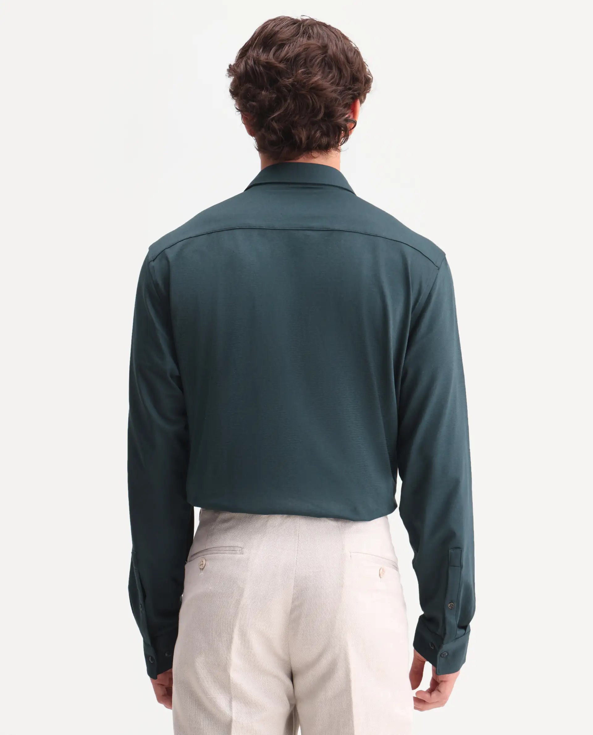 Rare Rabbit Men's Flyknit Dusky Teal Cotton Plain Regular Fit Full Sleeve Collared Shirt