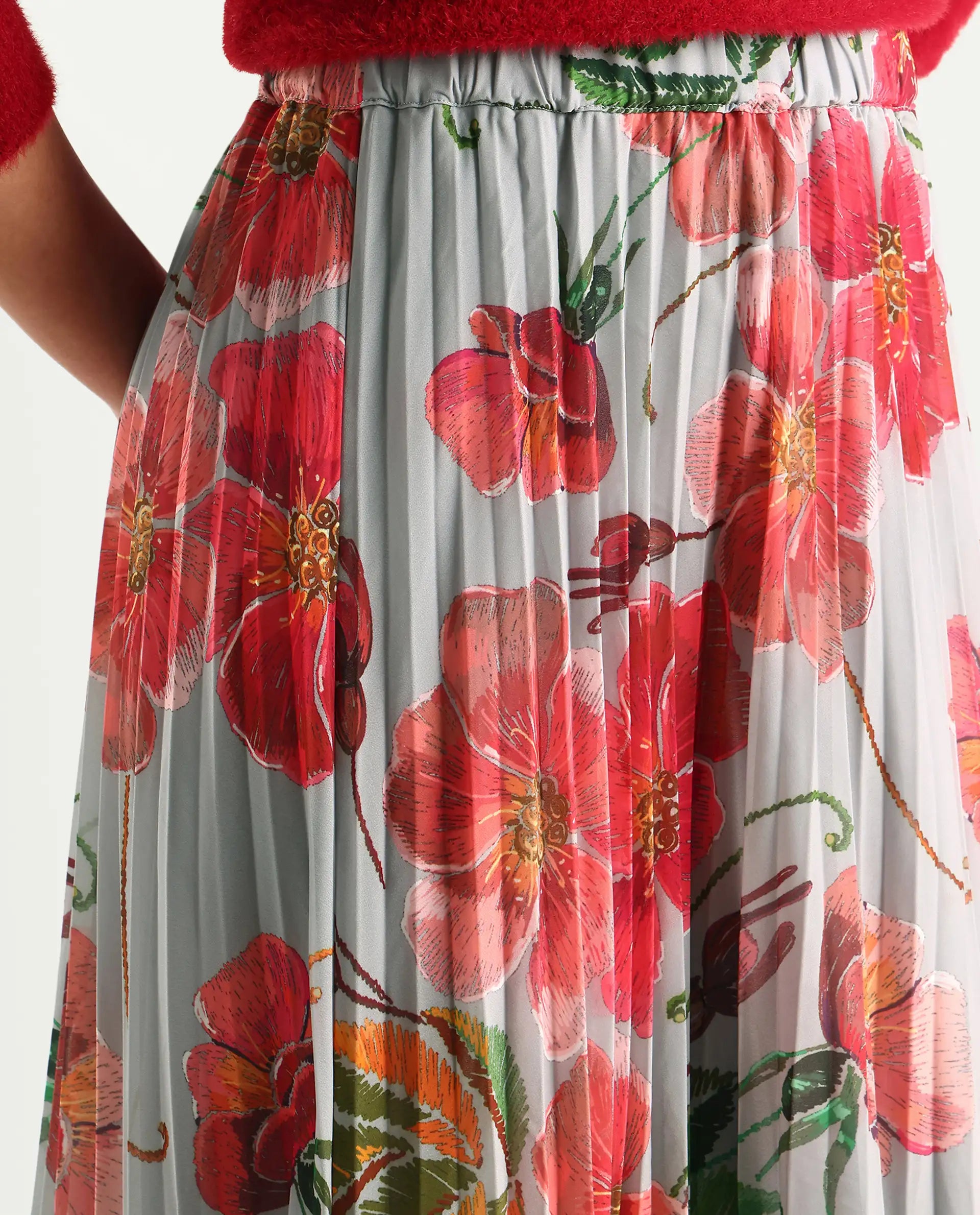 Rareism Women's Rango Multi Polyester Floral Print Maxi Flared Skirt