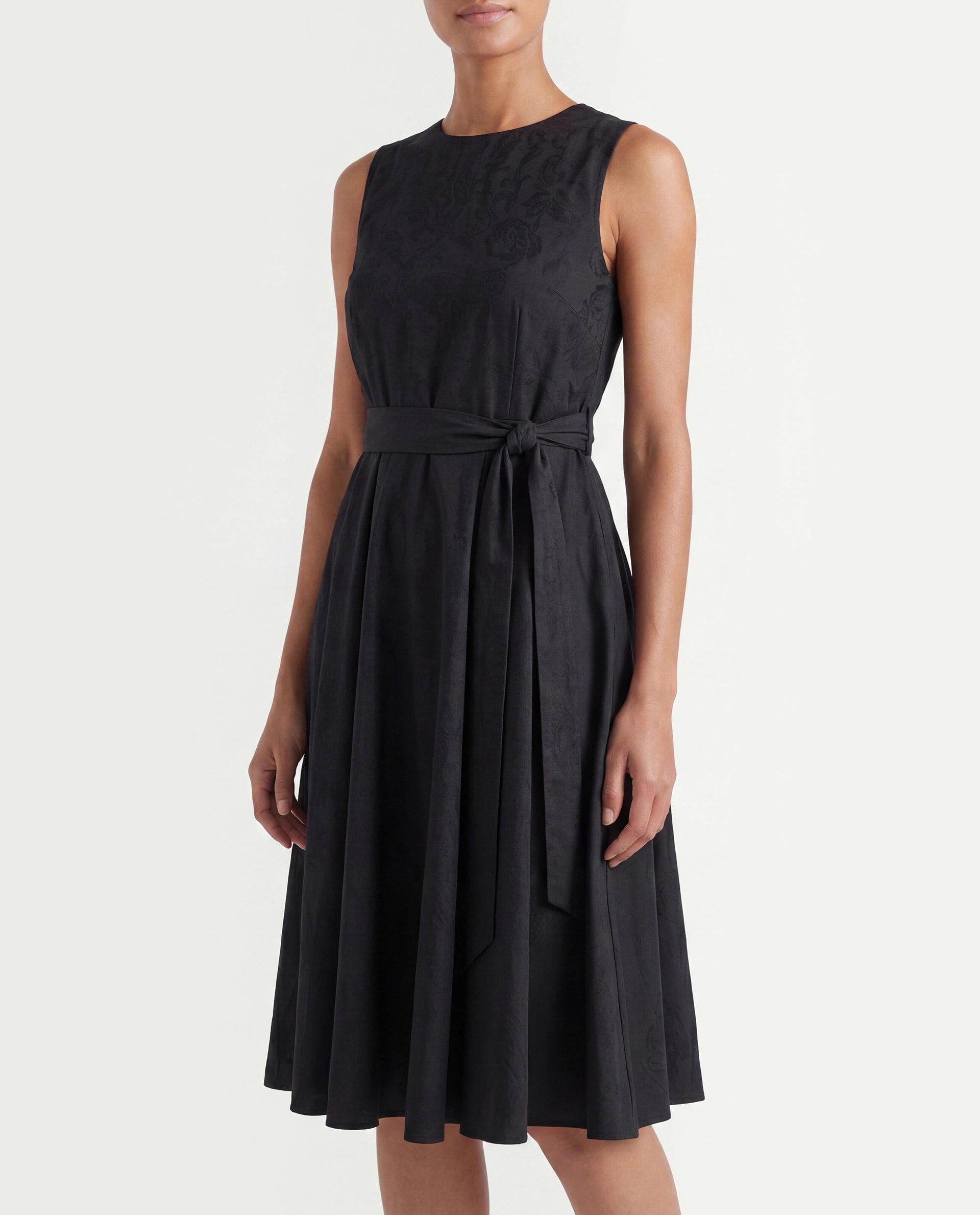 Rareism Women's Mulana Black Polyester Blend Crew Neck Plain Sleeveless Midi Regular Fit Dress