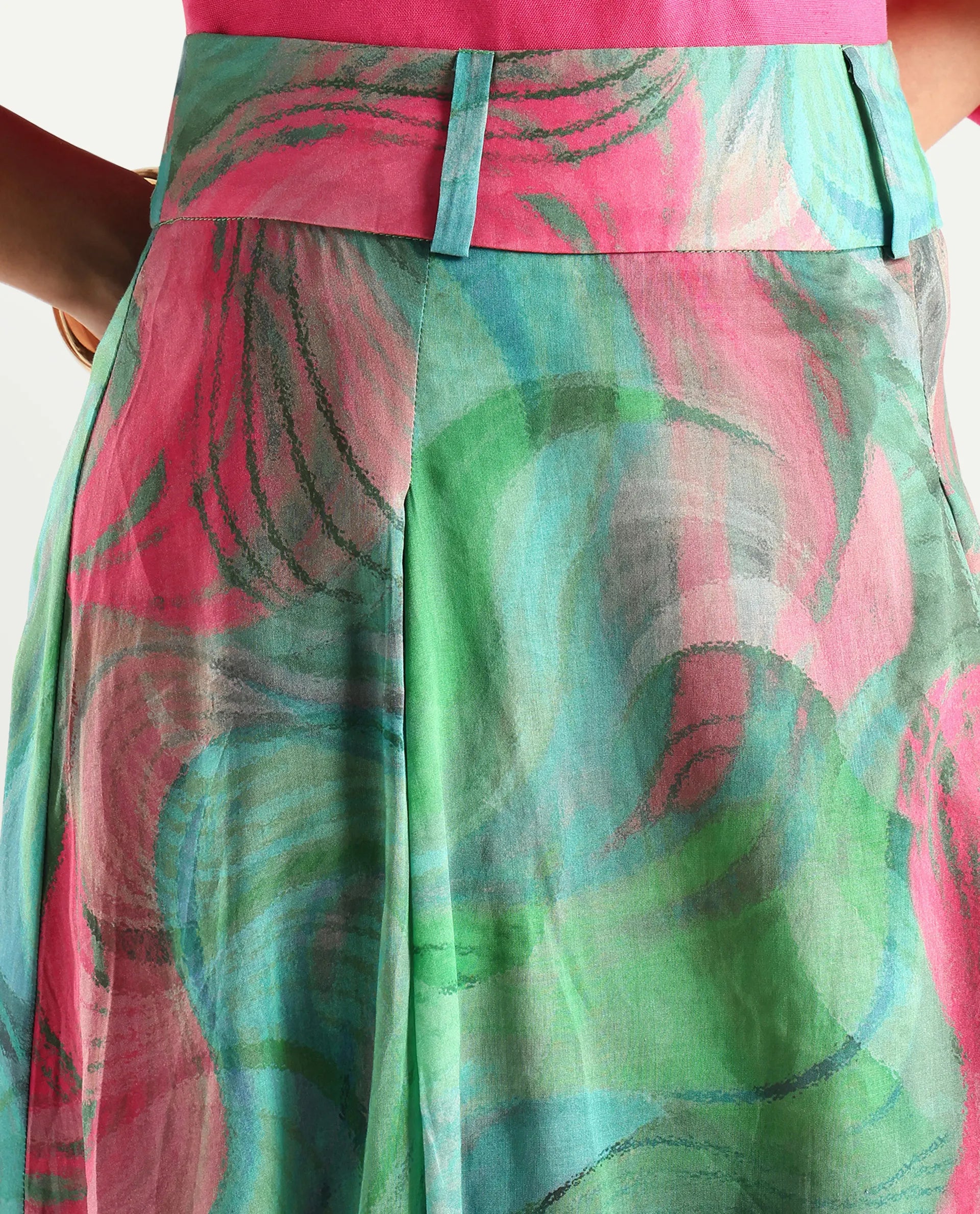 Rareism Women's Treviso Dusky Polyester Abstract Print Midi Flared Skirt