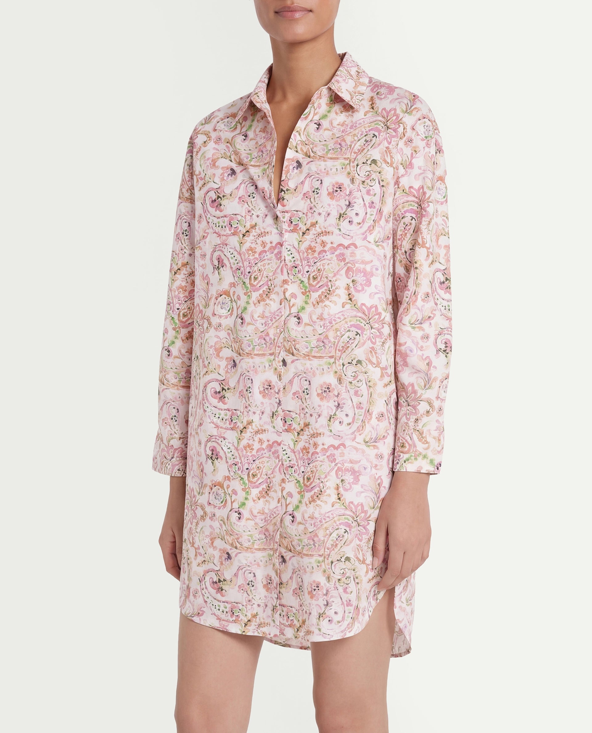 Rareism Women's Morr Light Multi Cotton Drop Collar Paisley Print Cuffed Sleeve Mini Relaxed Fit Dress