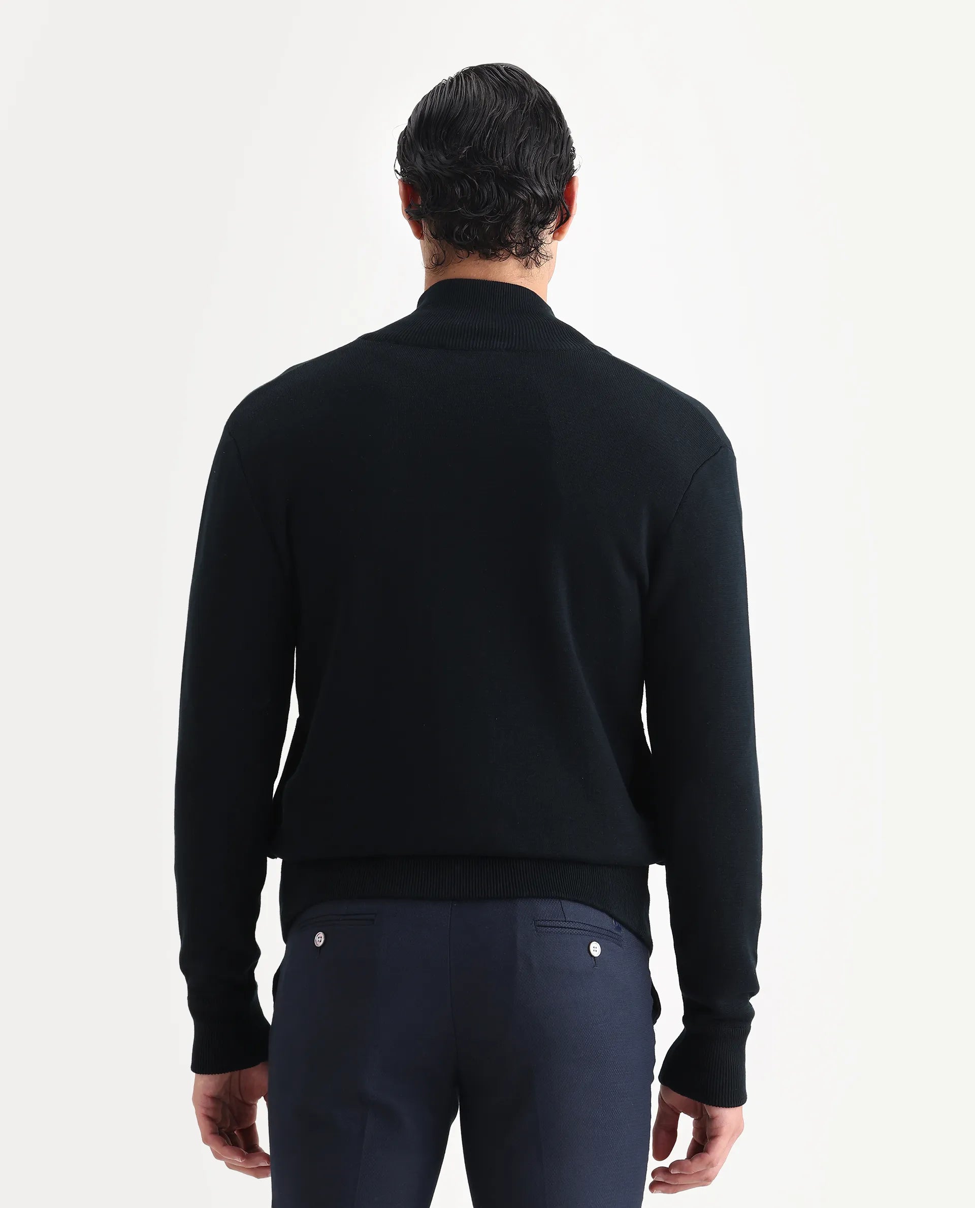 Rare Rabbit Men's Freddo Black Cotton Plain Regular Fit Full Sleeve Stand Collar Jacket