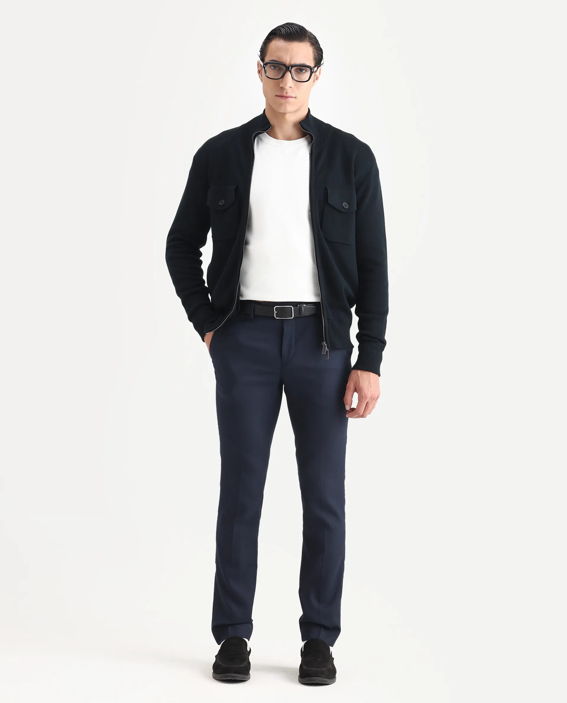 Rare Rabbit Men's Freddo Black Cotton Plain Regular Fit Full Sleeve Stand Collar Jacket