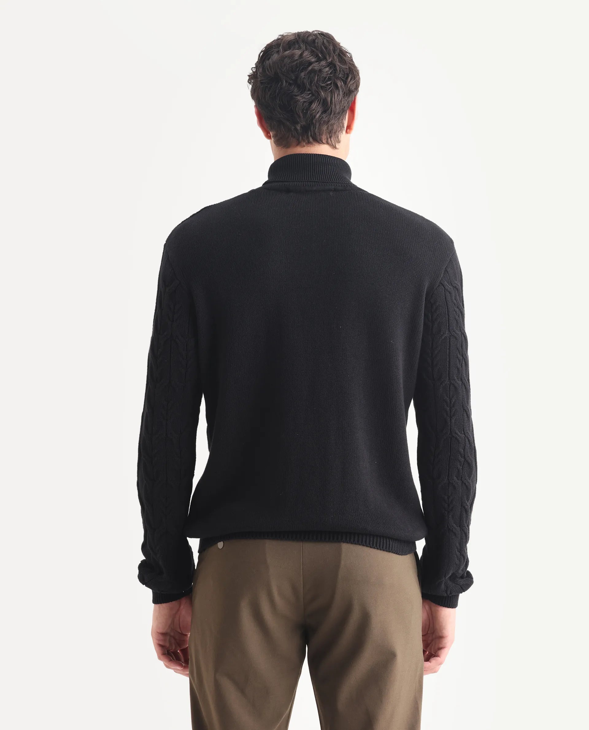 Rare Rabbit Men's Cong-1 Black Cotton Textured Regular Fit Full Sleeve High Neck Sweater